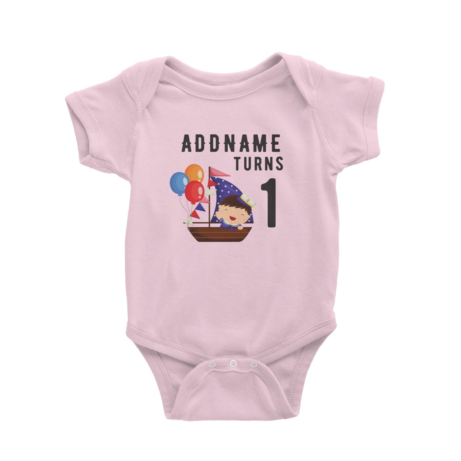 Birthday Sailor Baby Boy In Ship With Balloon Addname Turns 1 Baby Romper