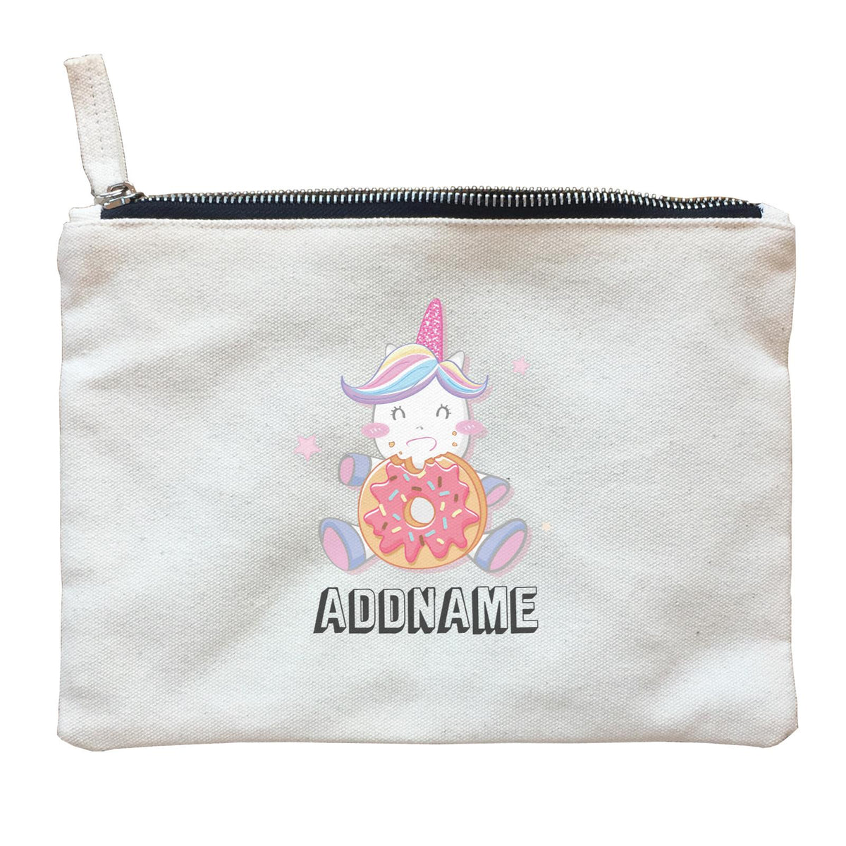 Birthday Unicorn Happy Eating Donut Addname Zipper Pouch