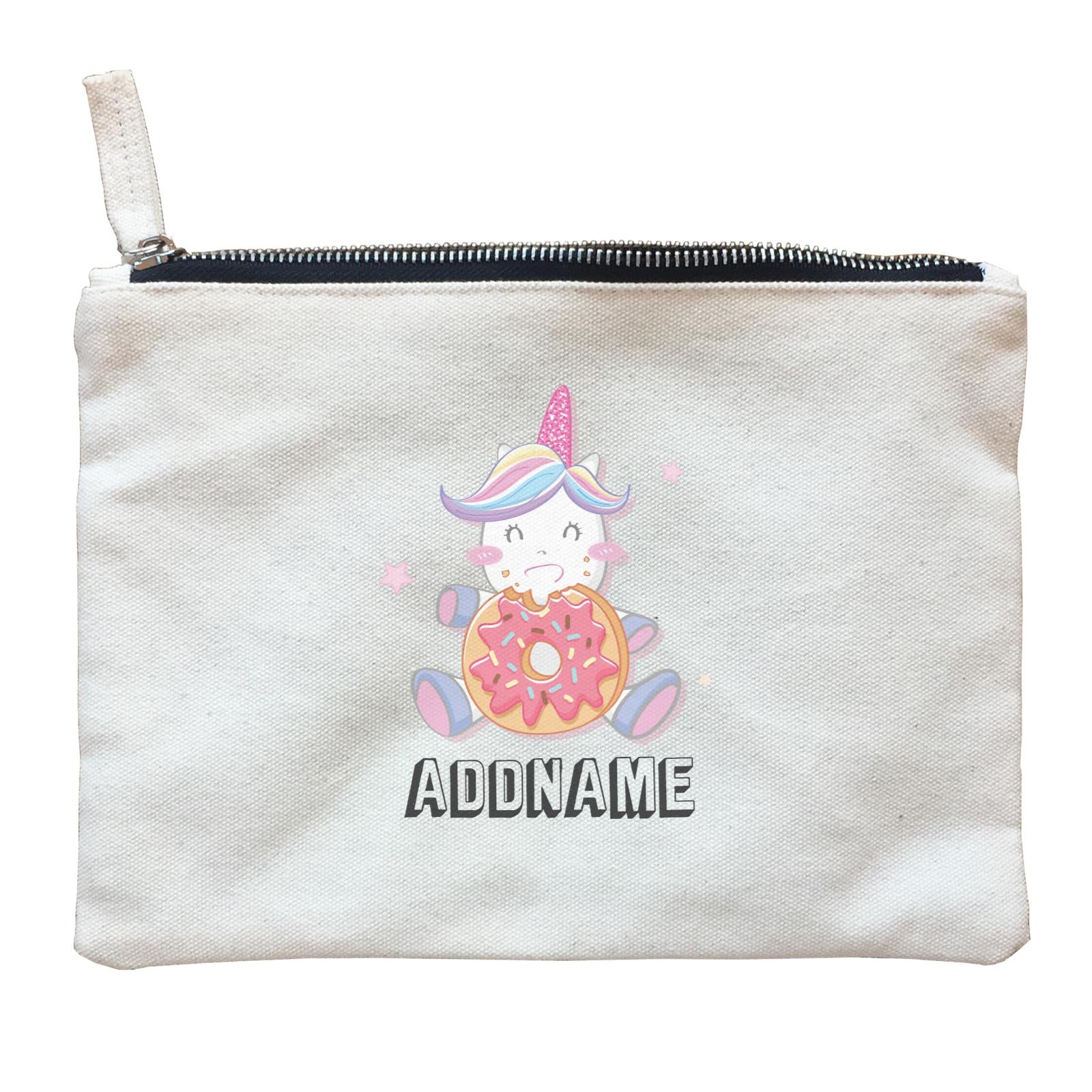 Birthday Unicorn Happy Eating Donut Addname Zipper Pouch