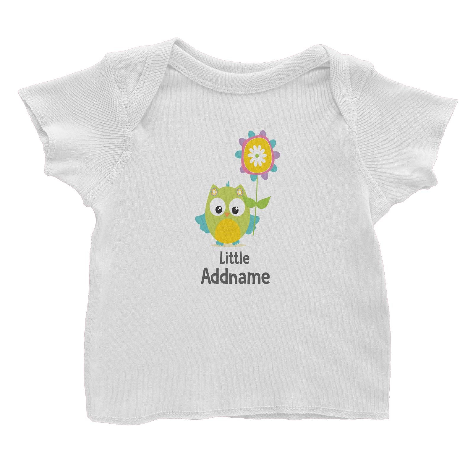 Cute Owls Green with Flower Little Addname Baby T-Shirt