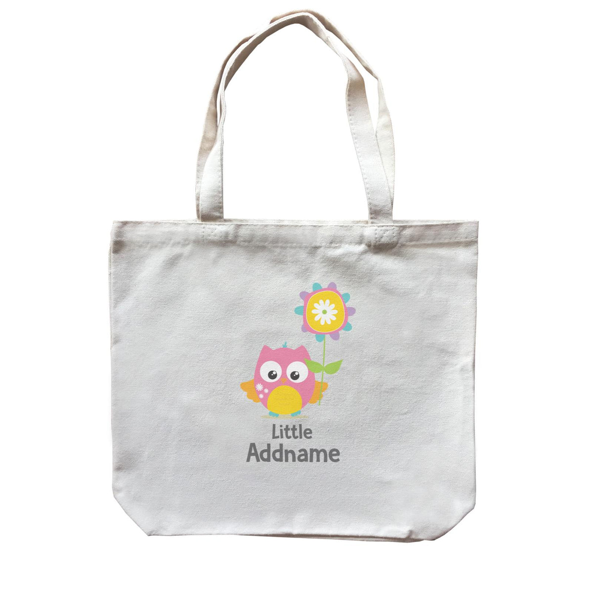 Cute Owls Pink with Flower Little Addname Canvas Bag