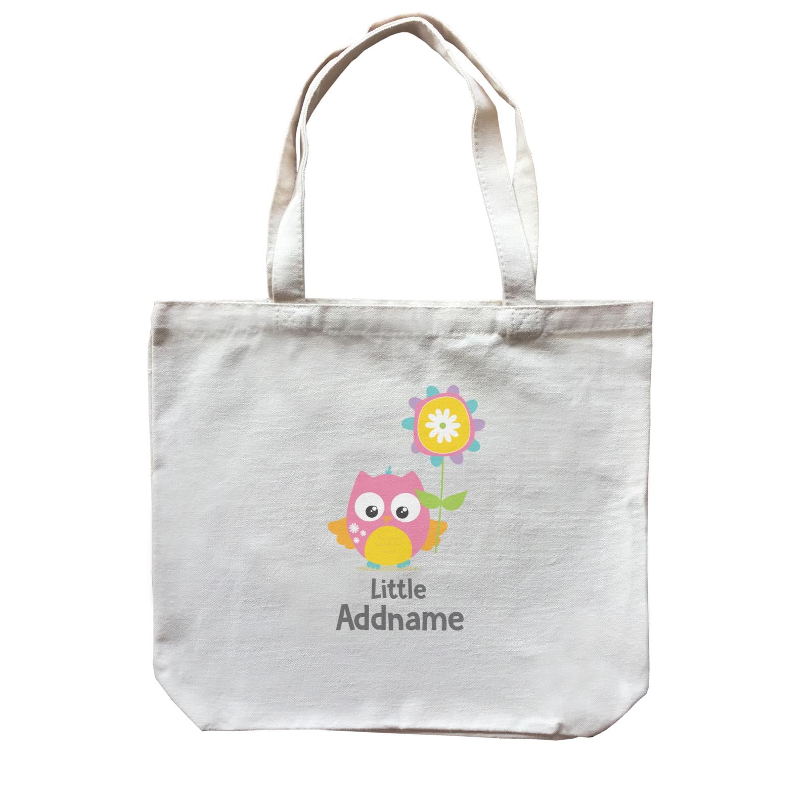 Cute Owls Pink with Flower Little Addname Canvas Bag
