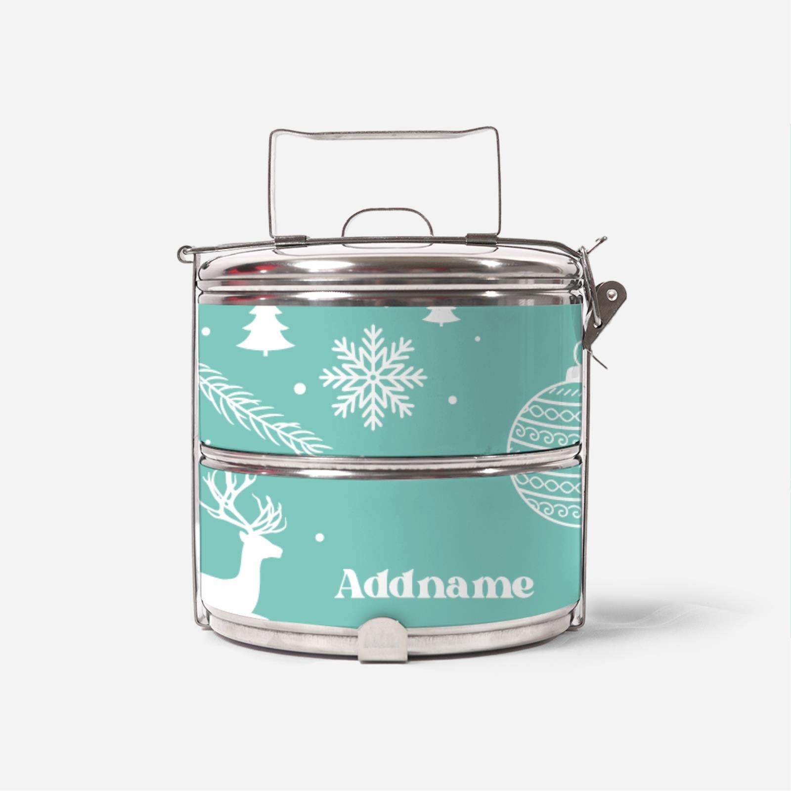Christmas Series Standard Two Tier Standard Two Tier Tiffin Carrier - Jubilant Reindeers Light Blue