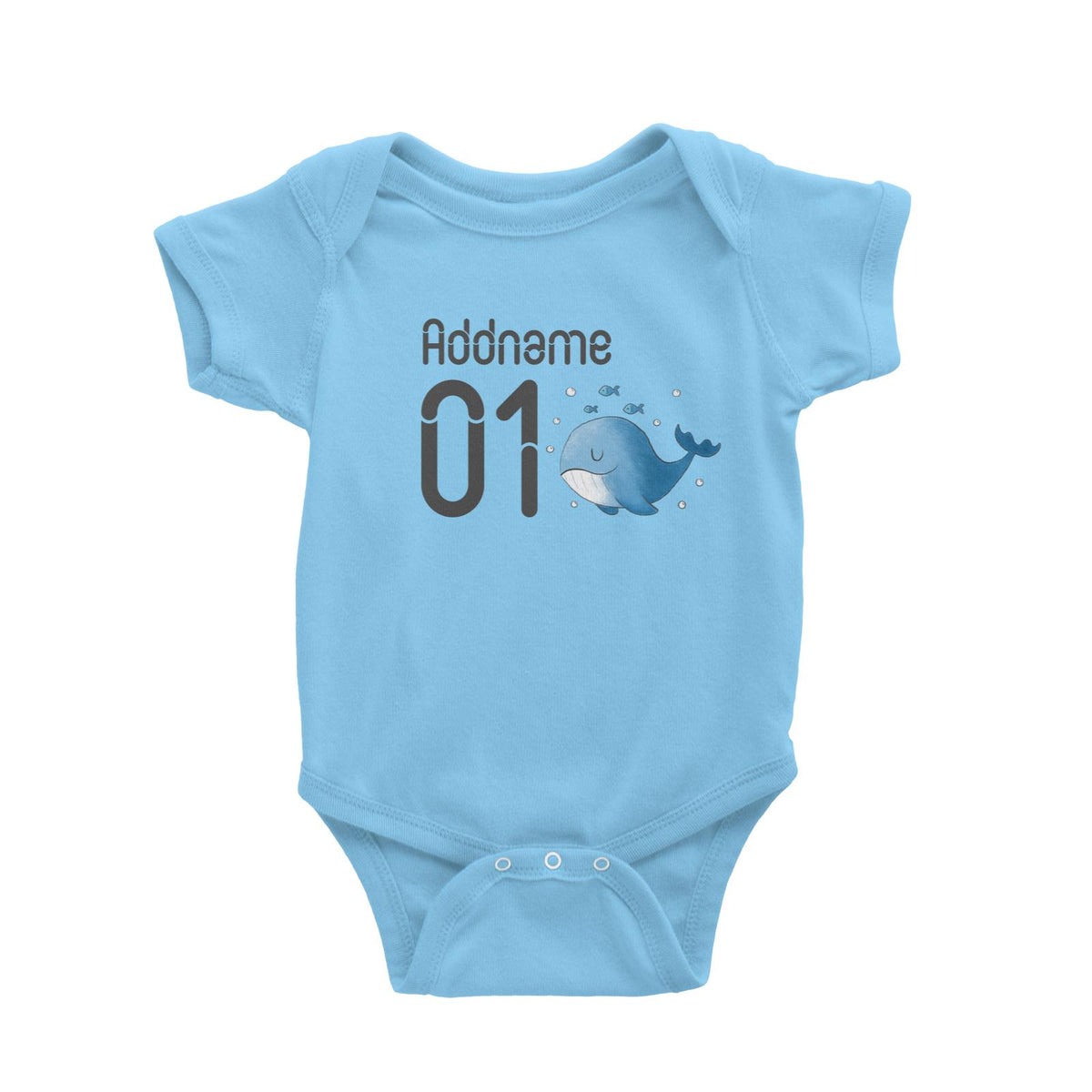 Name and Number Cute Hand Drawn Style Whale Baby Romper