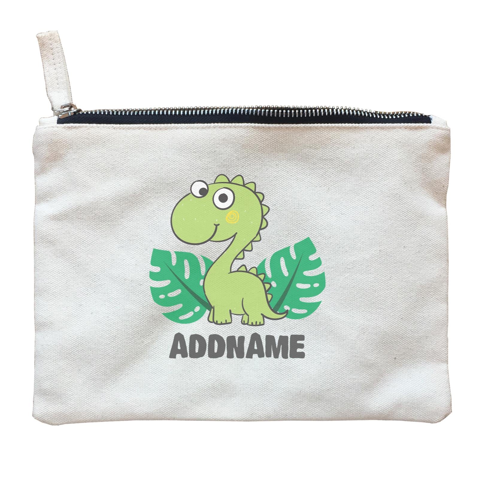 Super Cute Dinosaur With Green Leaves Zipper Pouch