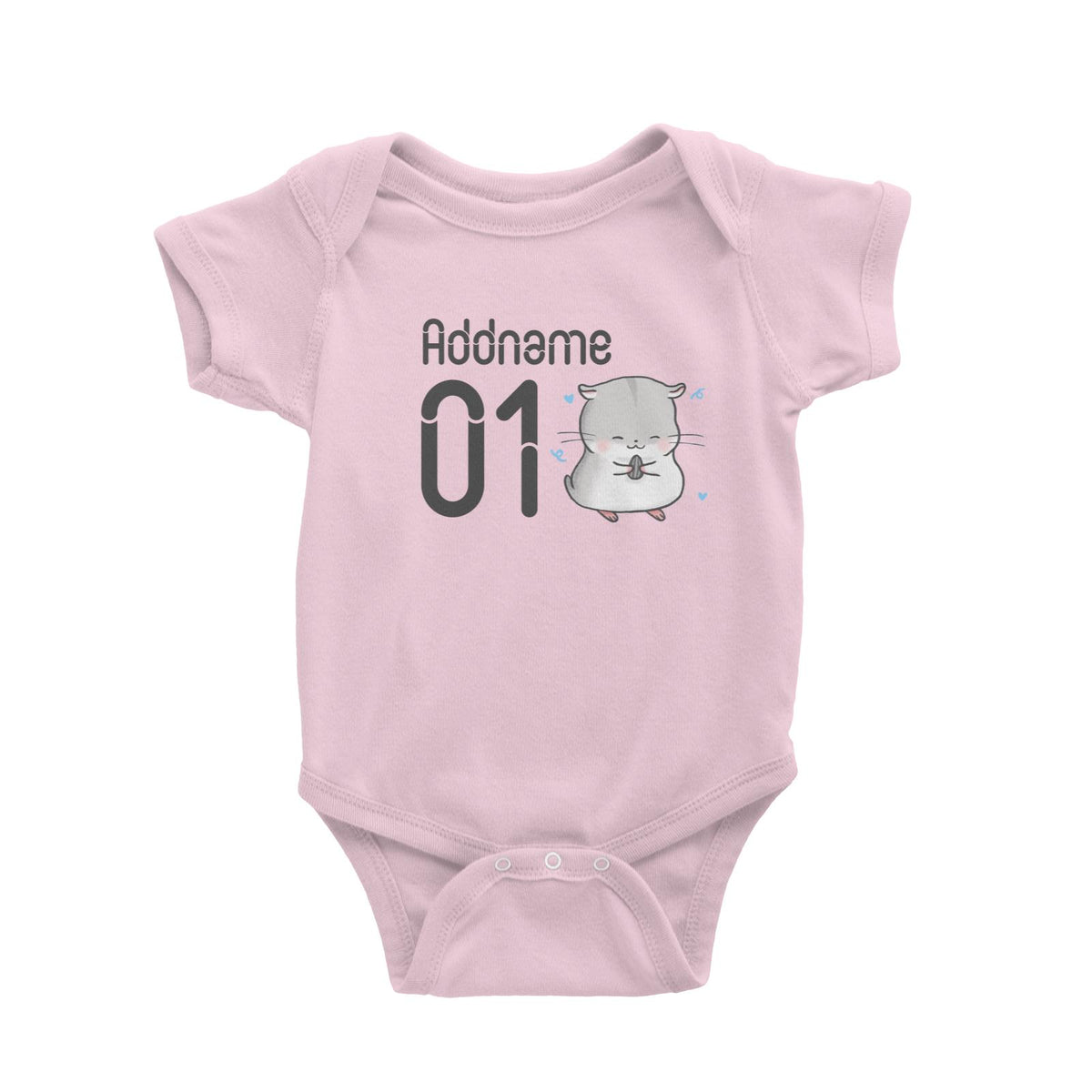 Name and Number Cute Hand Drawn Style Hamster Baby Romper