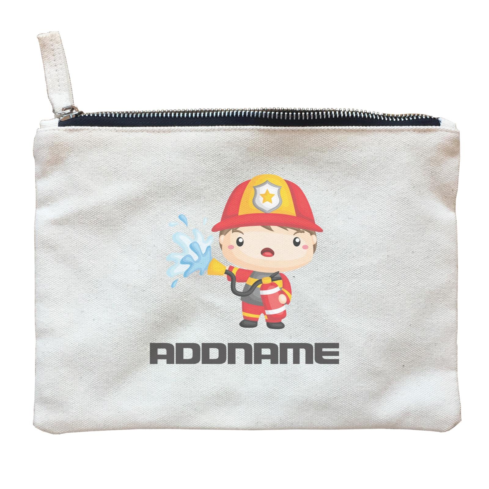 Birthday Firefighter Boy Holding Fire Extinguisher Addname Zipper Pouch