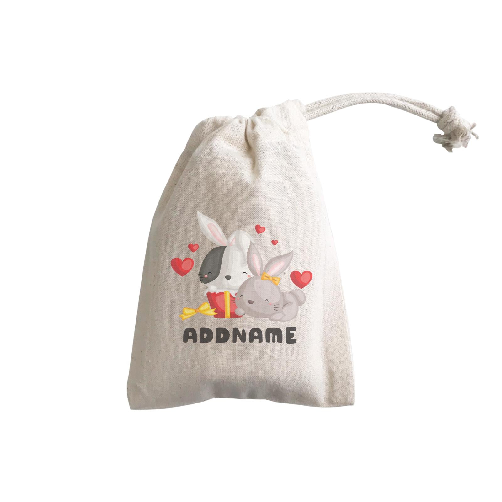 Birthday Friendly Animals Happy Two Rabbits Open Present Addname GP Gift Pouch