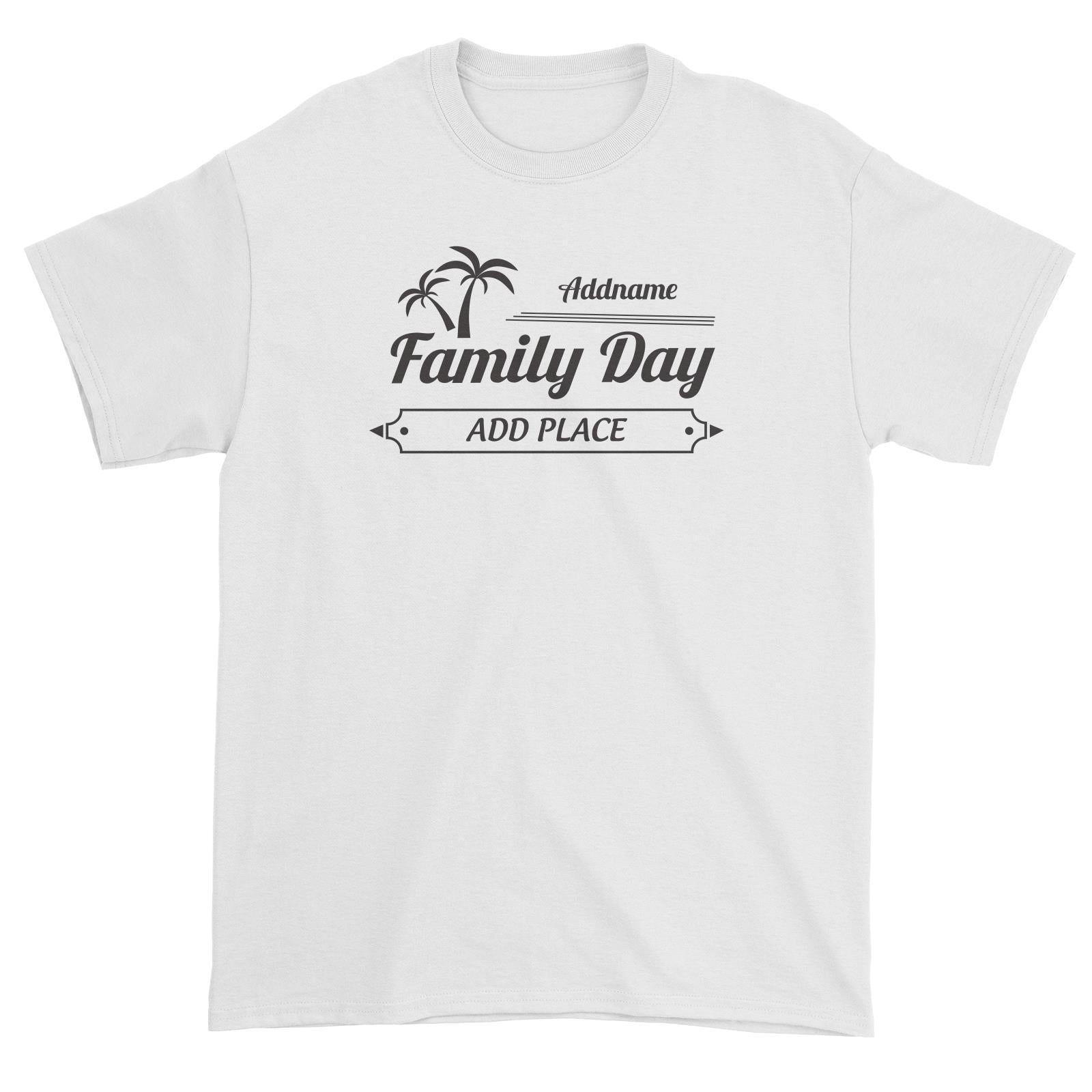 Family Day Tropical Coconut Tree Boarder Family Day Addname And Add Place Unisex T-Shirt