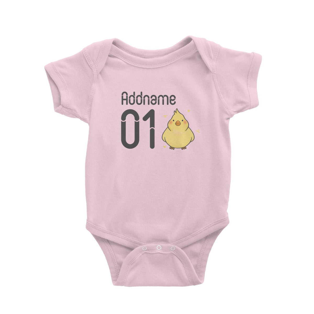 Name and Number Cute Hand Drawn Style Chick Baby Romper