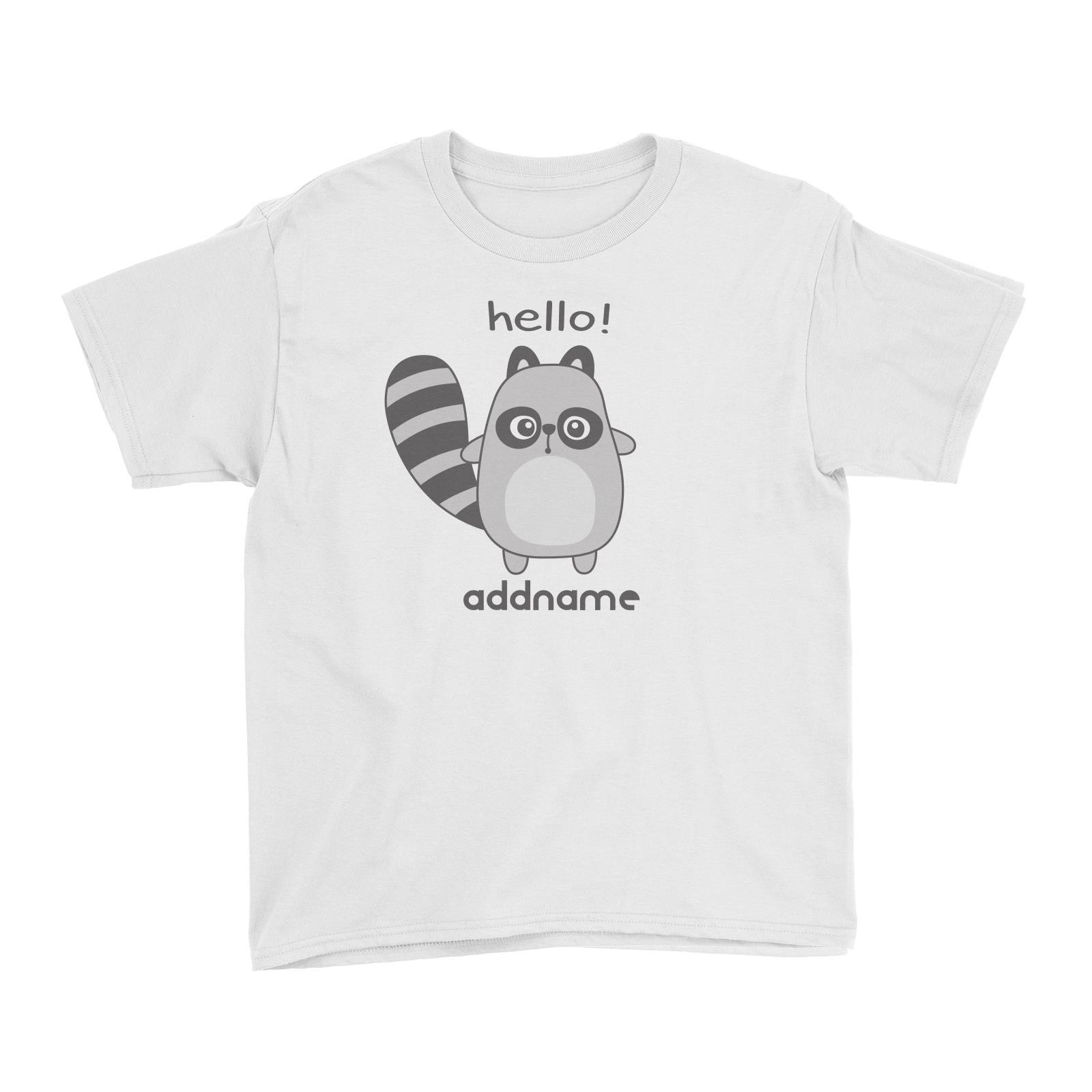 Cool Cute Animals Racoon Hello Addname Kid's T-Shirts