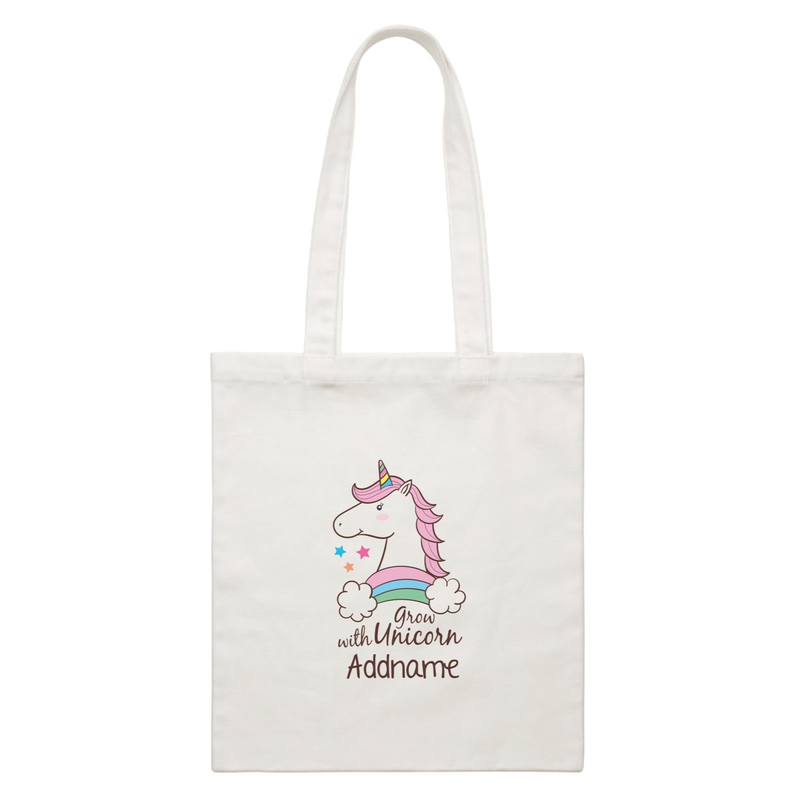 Cool Cute Unicorn Grow With Unicorn Addname White Canvas Bag