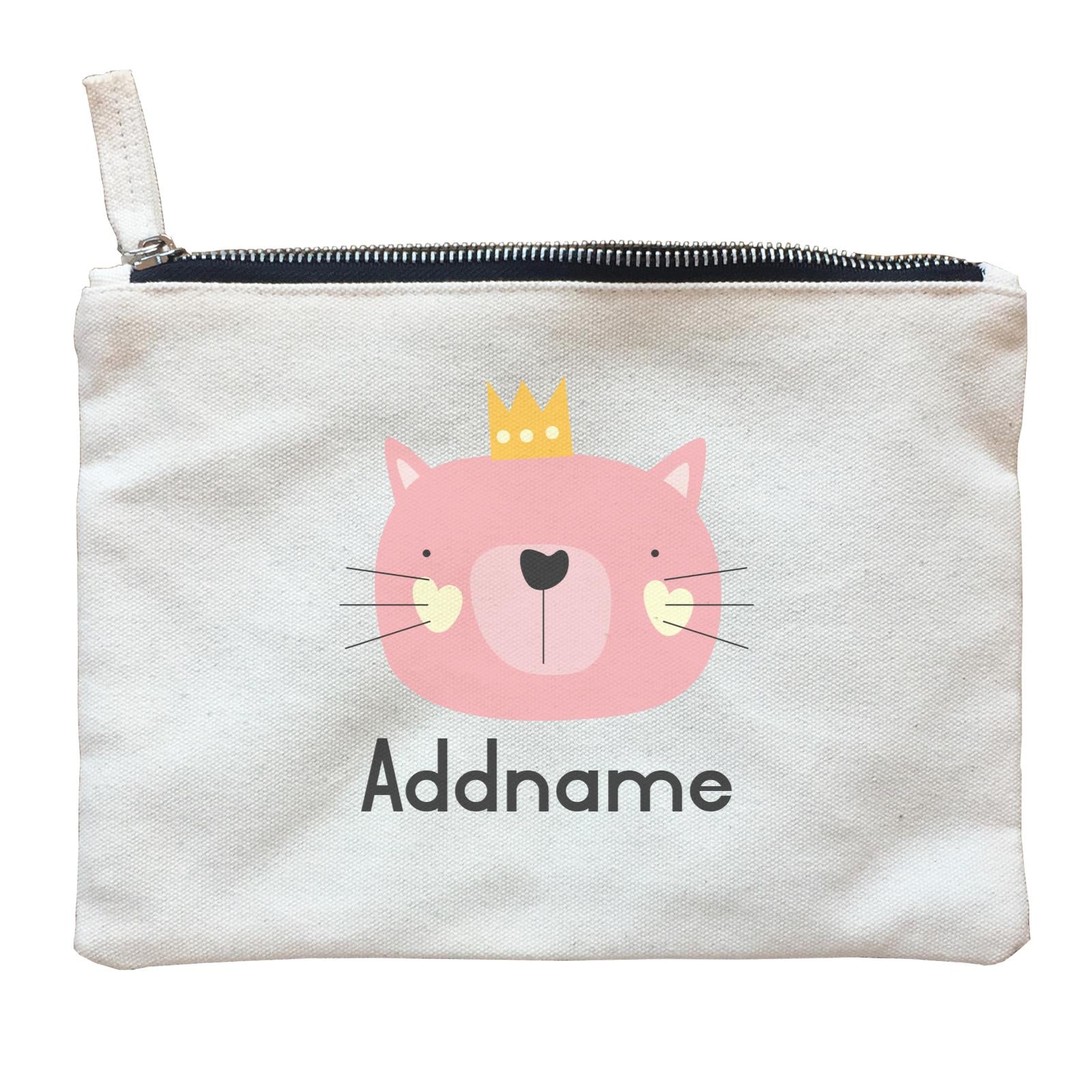 Crown Animal Pink Cat with Heart Blush and Whiskers Addname Zipper Pouch