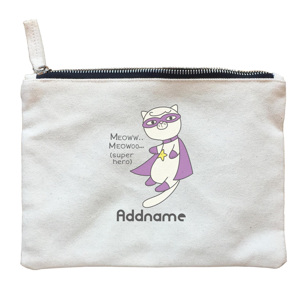 Cool Cute Animals Cats Meoww Super Hero Addname Zipper Pouch