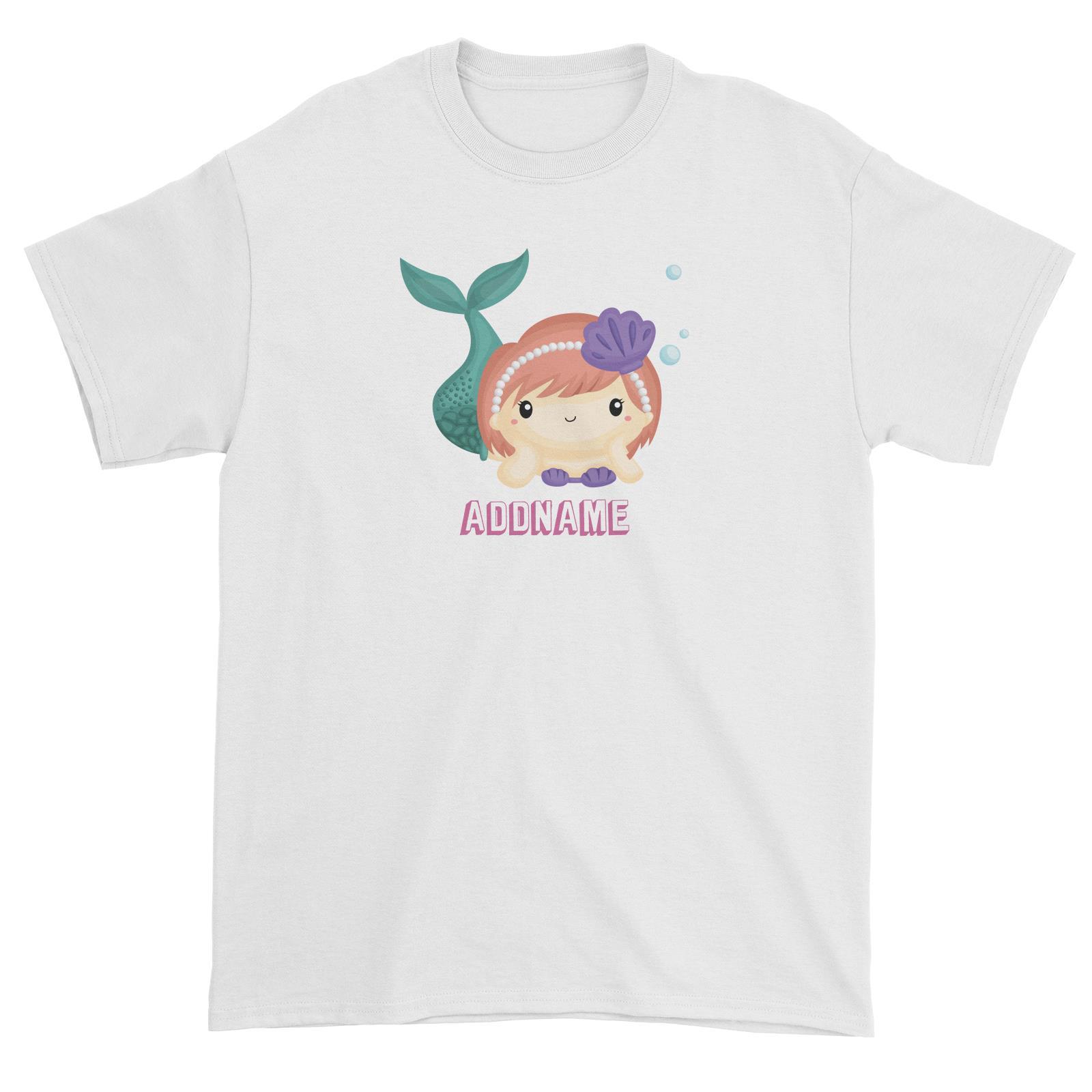 Birthday Mermaid Peach Short Hair Mermaid Laying Addname Unisex T-Shirt