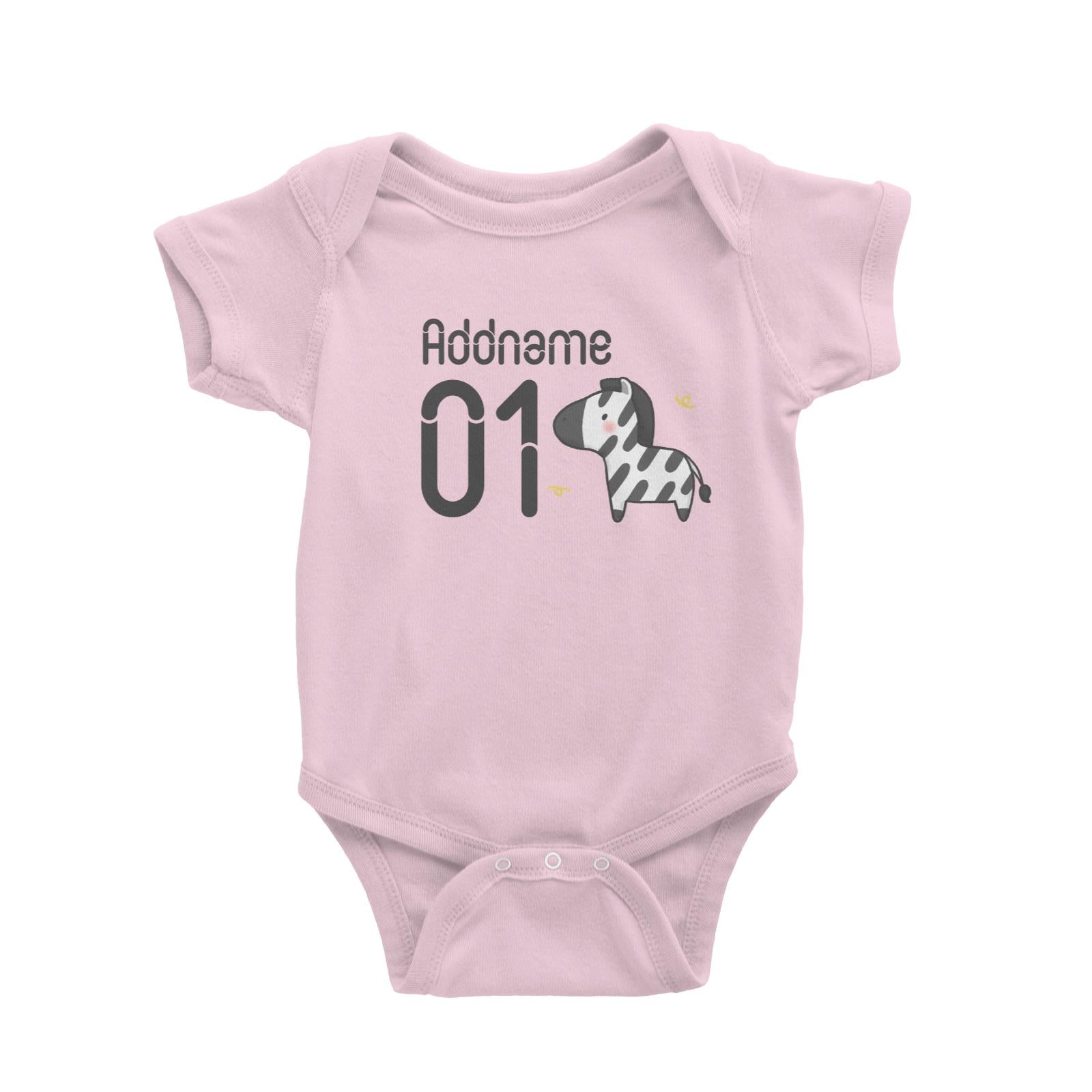 Name and Number Cute Hand Drawn Style Zebra Baby Romper