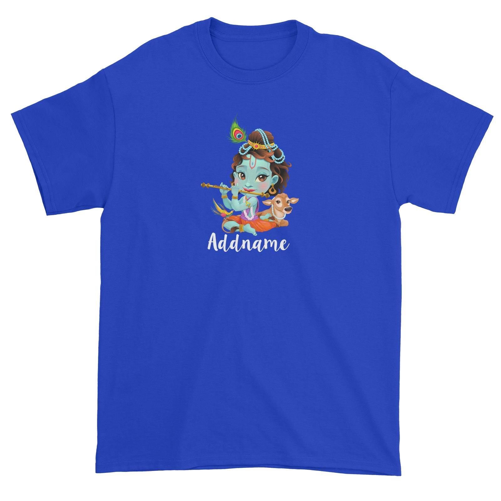Artistic Krishna Playing Flute with Cow Addname Unisex T-Shirt