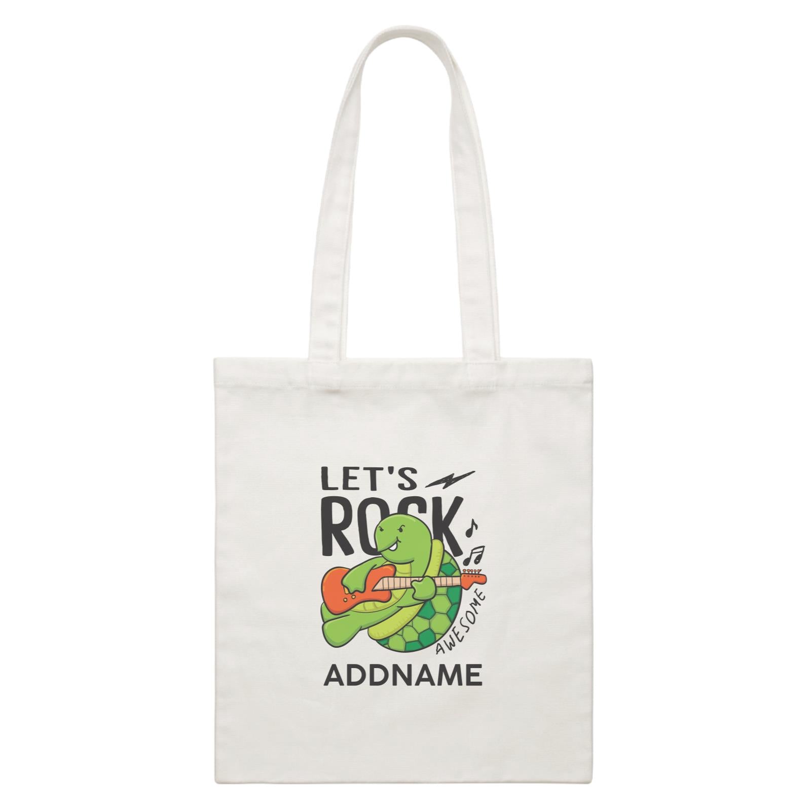 Cool Cute Animals Turtle Let's Rock Awesome Addname White Canvas Bag