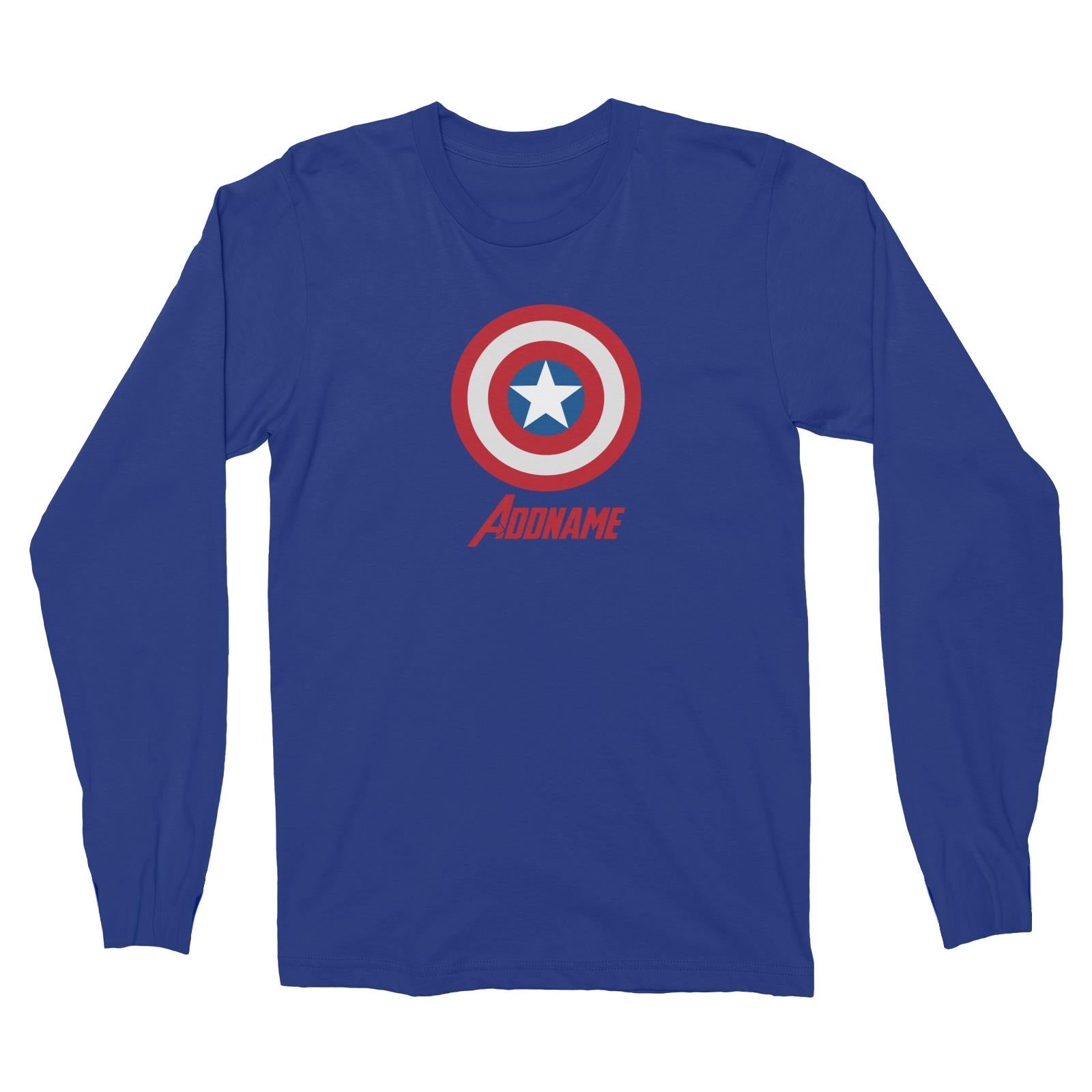 Superhero Shield Captain America Addname Long Sleeve Unisex T-Shirt  Matching Family Personalizable Designs