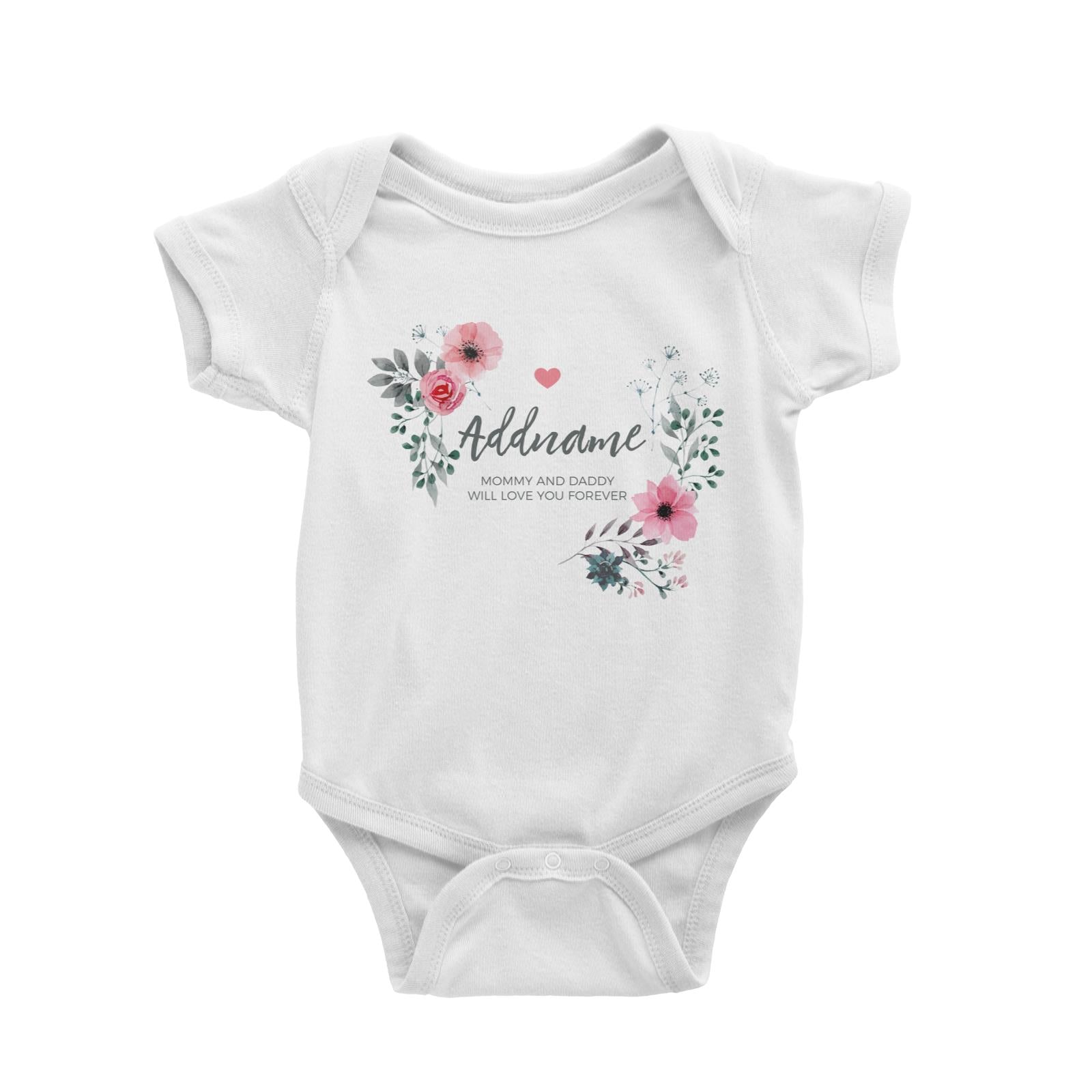 Watercolour Pink Flowers and Dark Wreath Personalizable with Name and Text Baby Romper