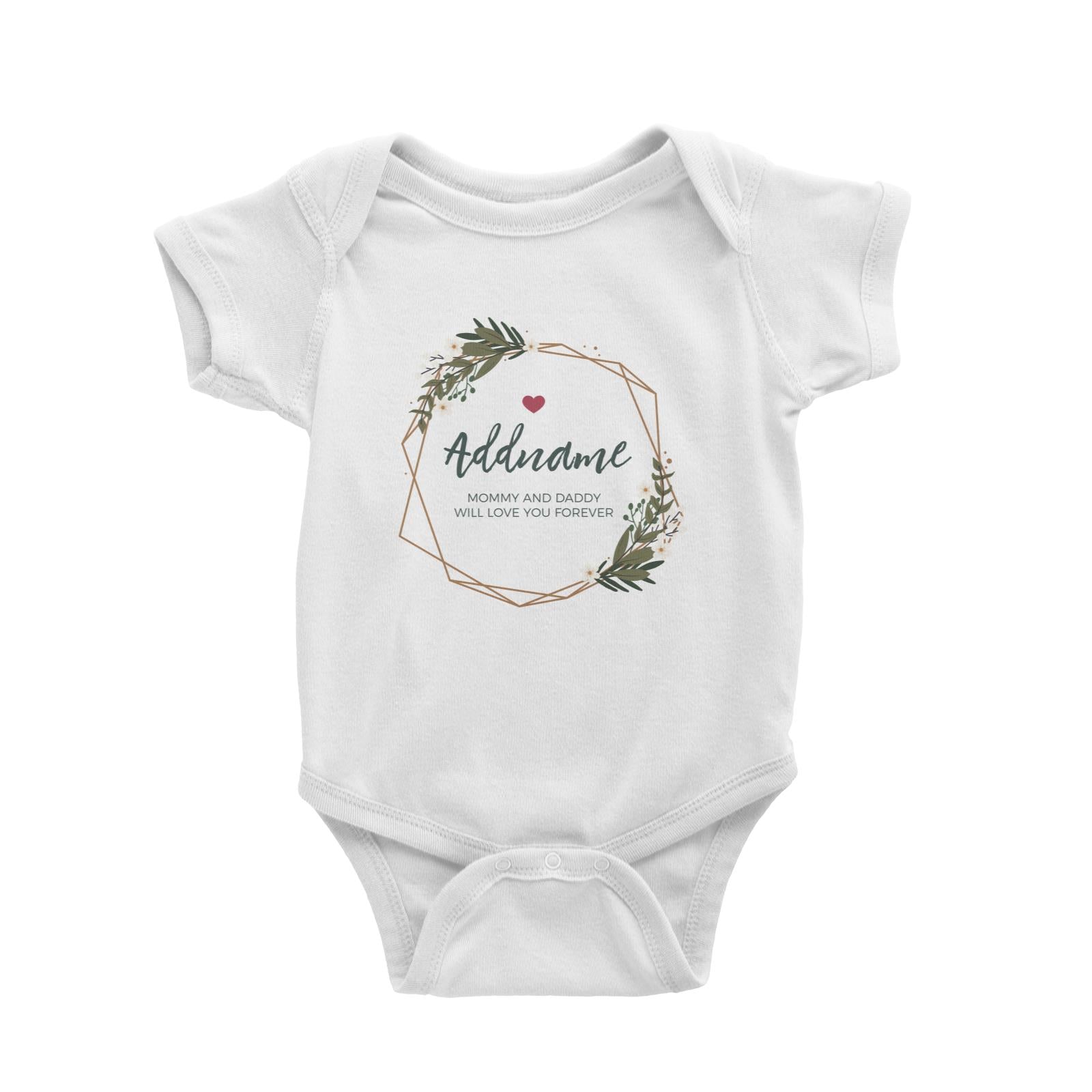 White Flowers and Geometric Frame Wreath Personalizable with Name and Text Baby Romper
