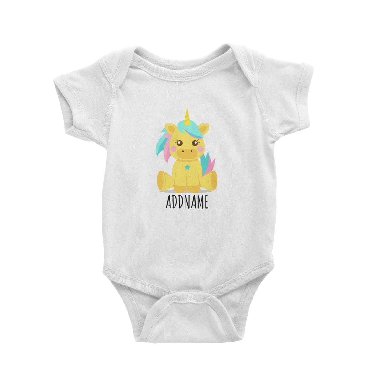 Pastel Yellow Unicorn White White Baby Romper