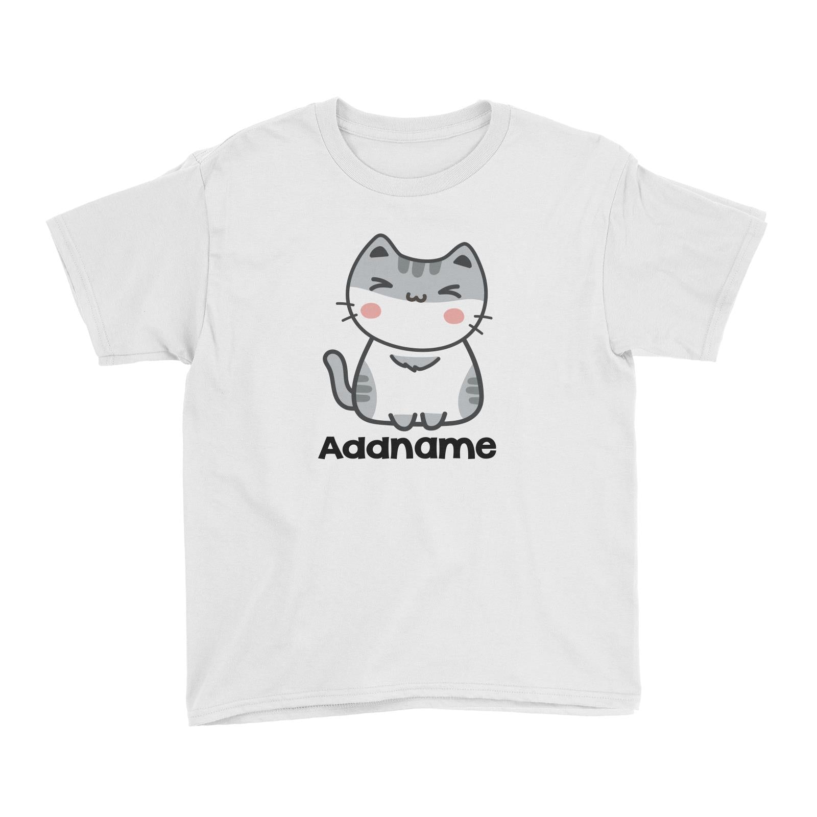Drawn Adorable Cats White & Grey Addname Kid's T-Shirt
