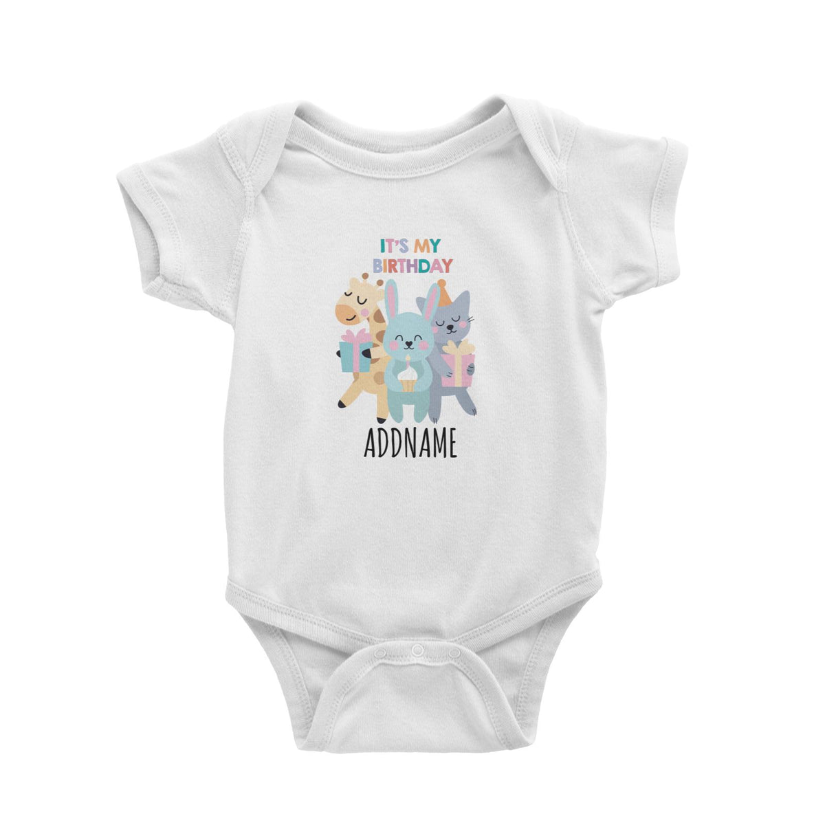 Pastel it's My Birthday Animals White White Baby Romper