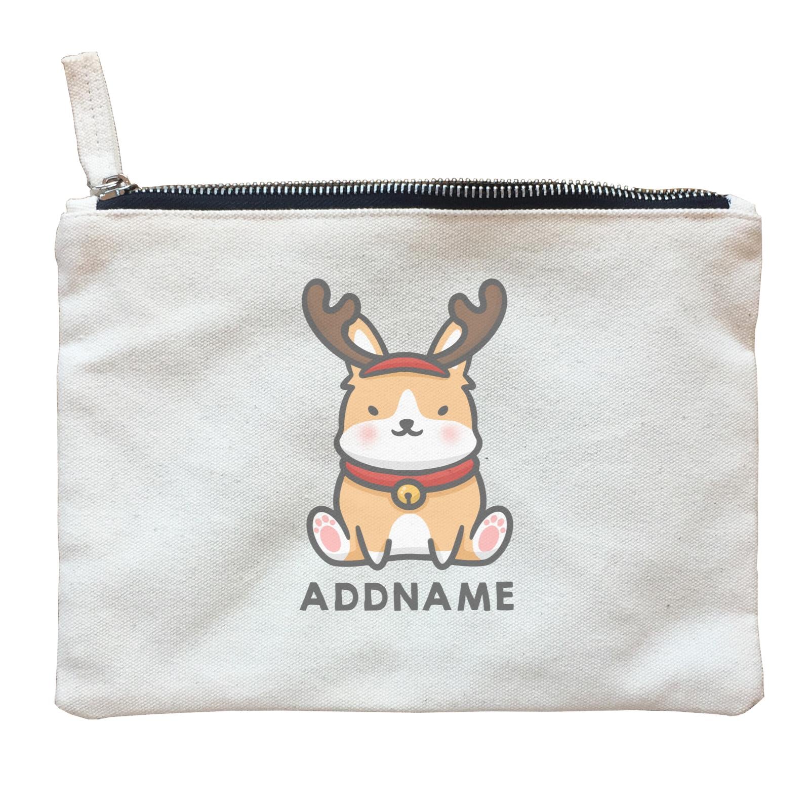 Xmas Cute Dog With Reindeer Antlers Addname Accessories Zipper Pouch