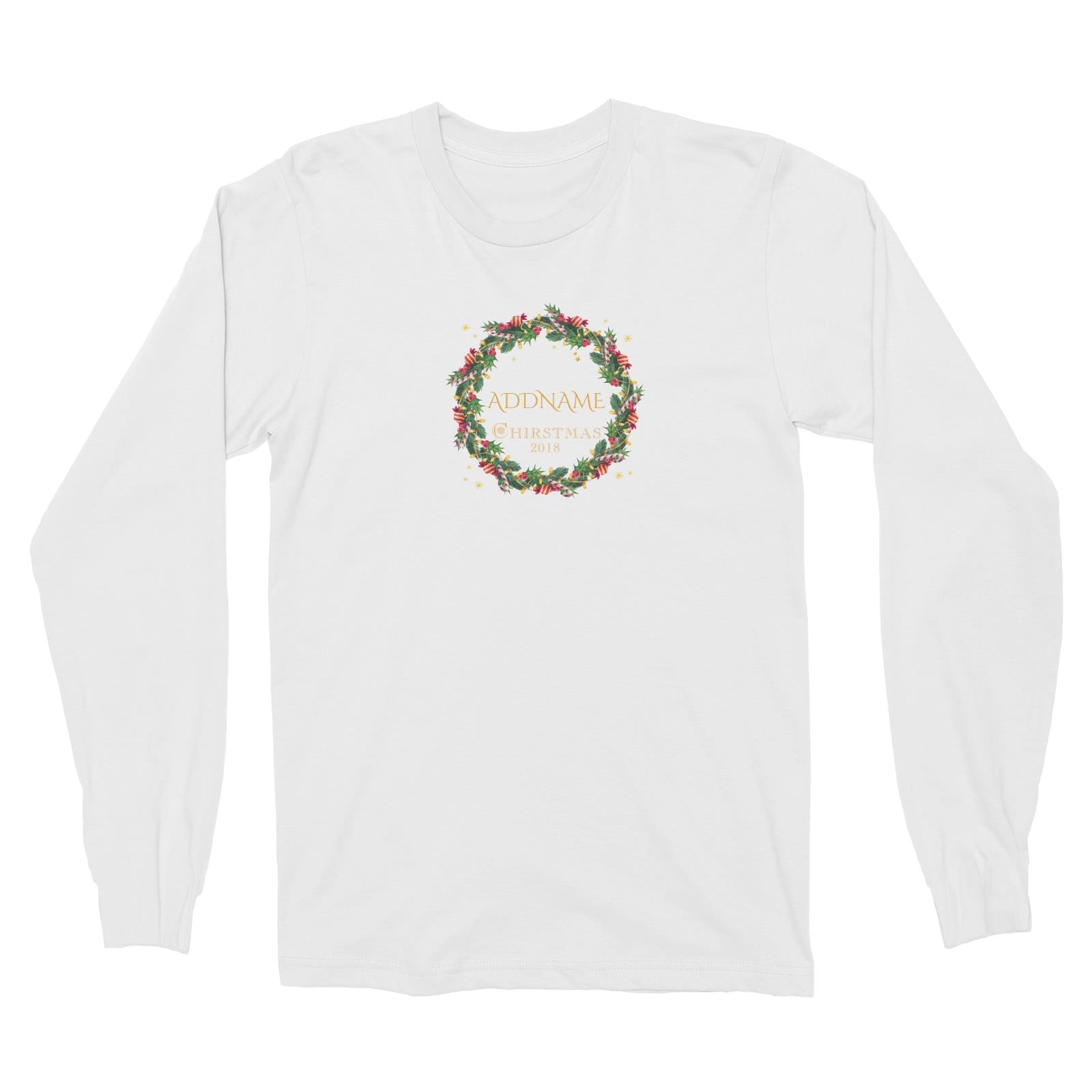 Christmas Watercolour Wreath With Candy 2018 Addname Long Sleeve Unisex T-Shirt