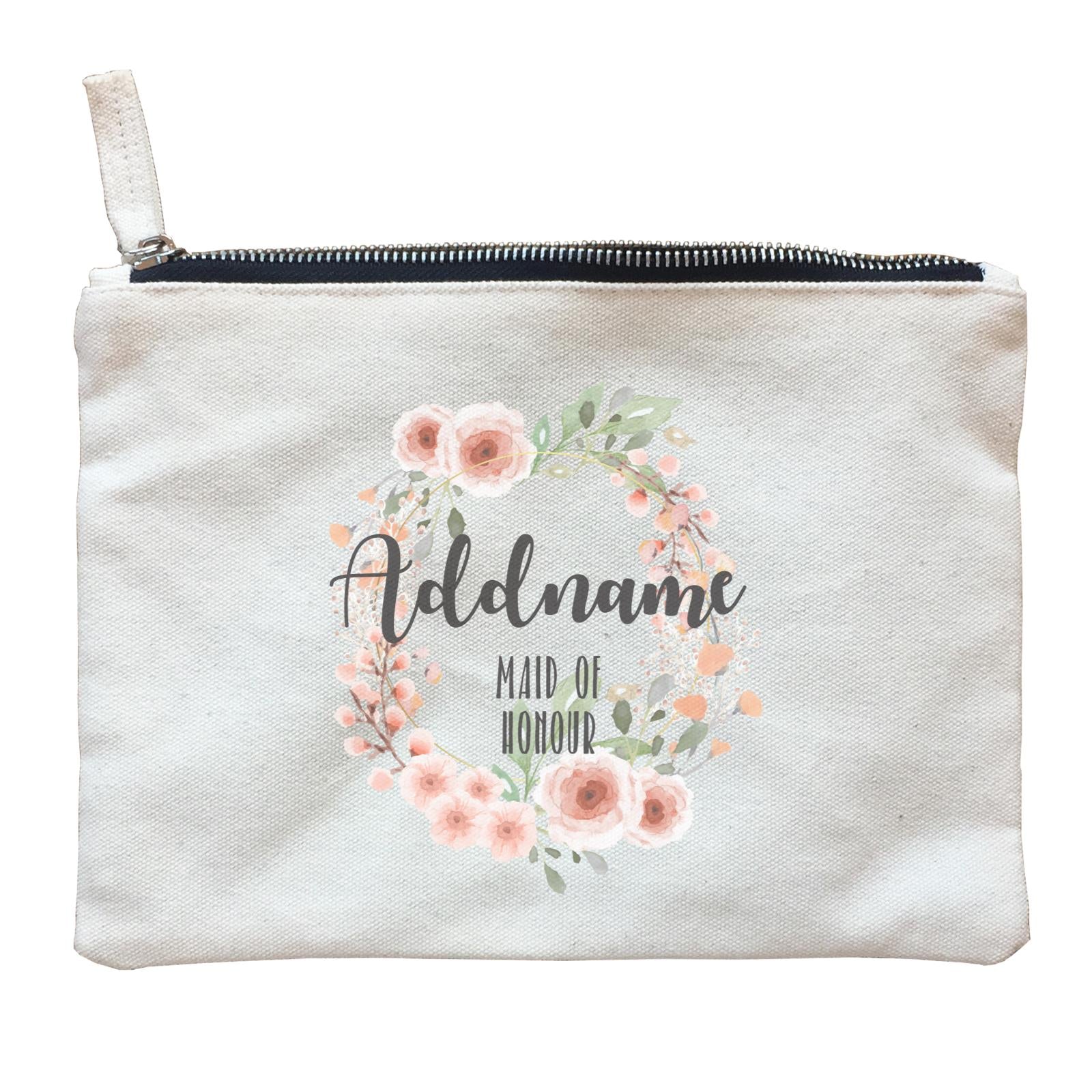 Bridesmaid Floral Sweet 2 Watercolour Flower Wreath Maid Of Honour Addname Zipper Pouch