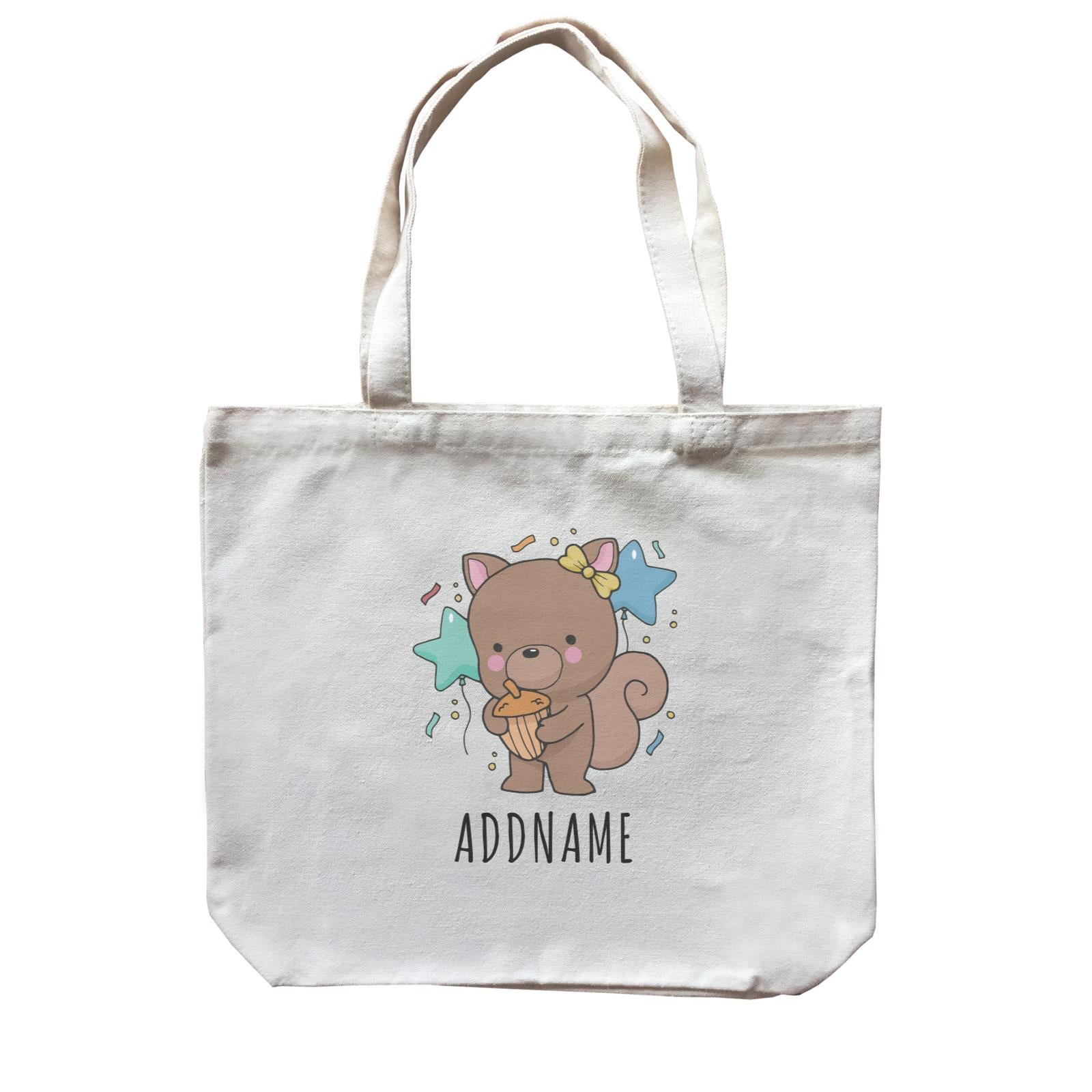 Birthday Sketch Animals Squirrel with Acorn Addname Turns 1 Canvas Bag