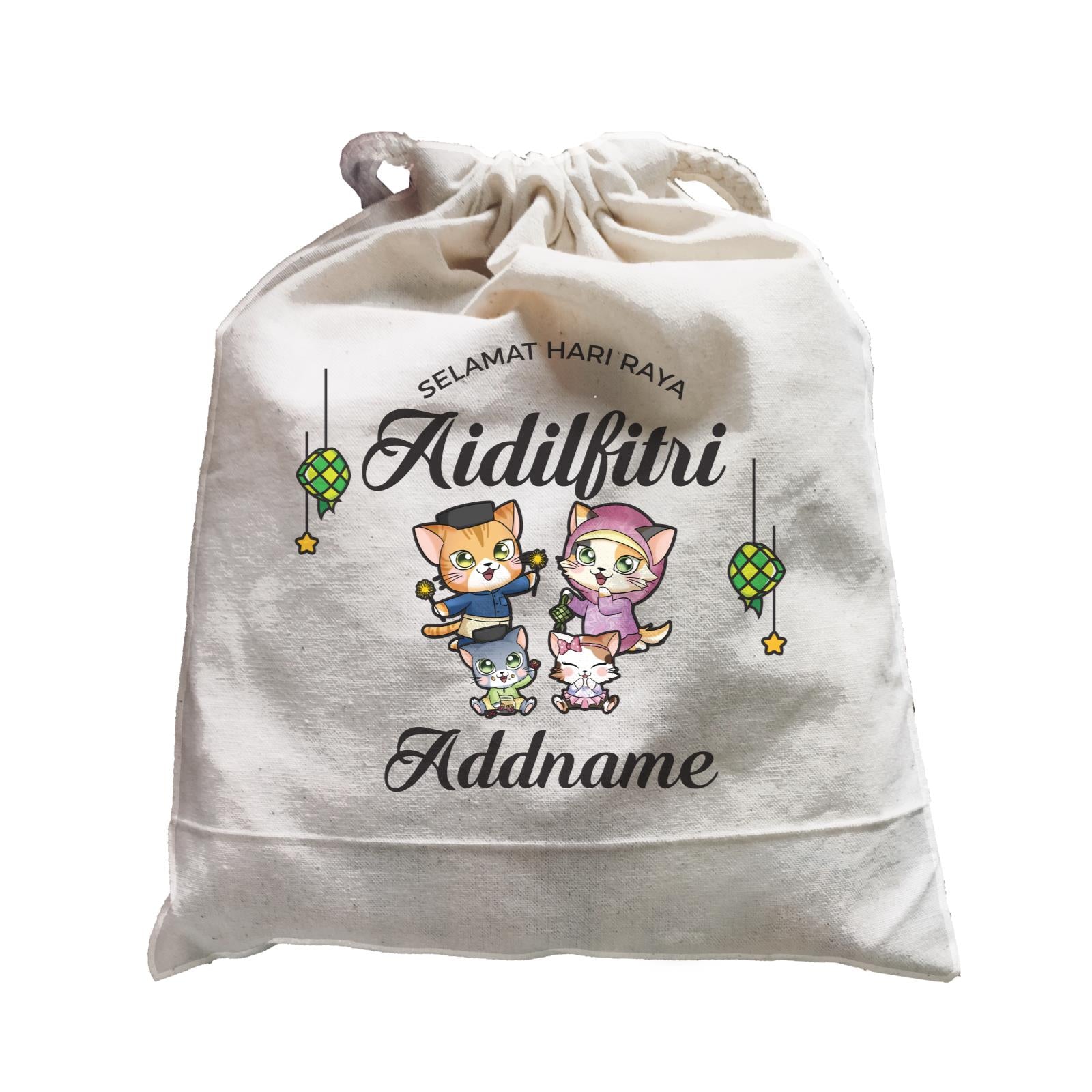 Raya Cute Animals Cat Family With Babies Wishes Selamat Hari Raya Aidilfitri Satchel