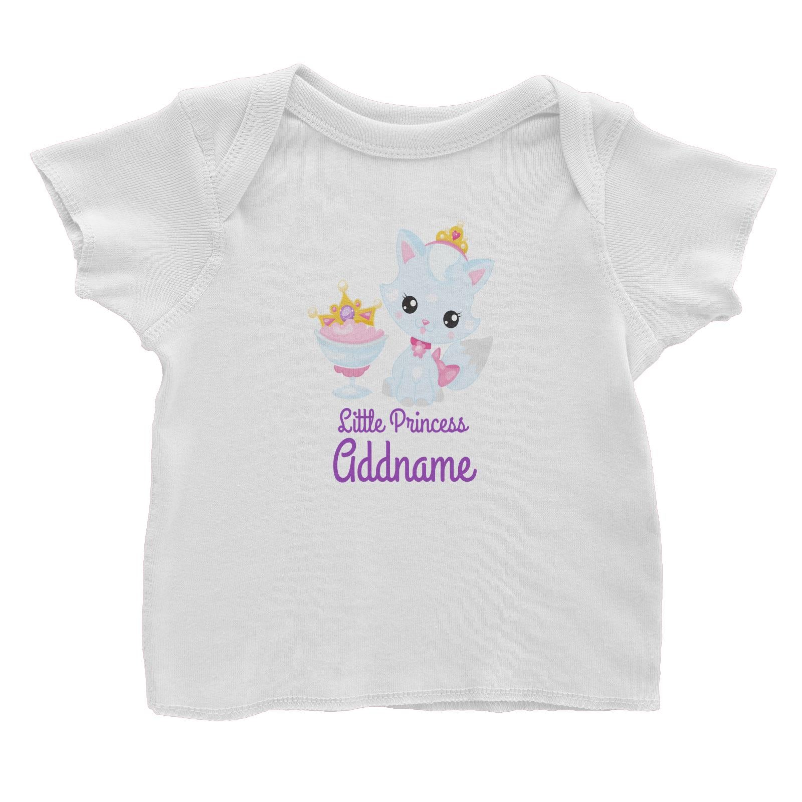 Little Princess Pets Light Blue Cat with Crown and Glass Addname Baby T-Shirt