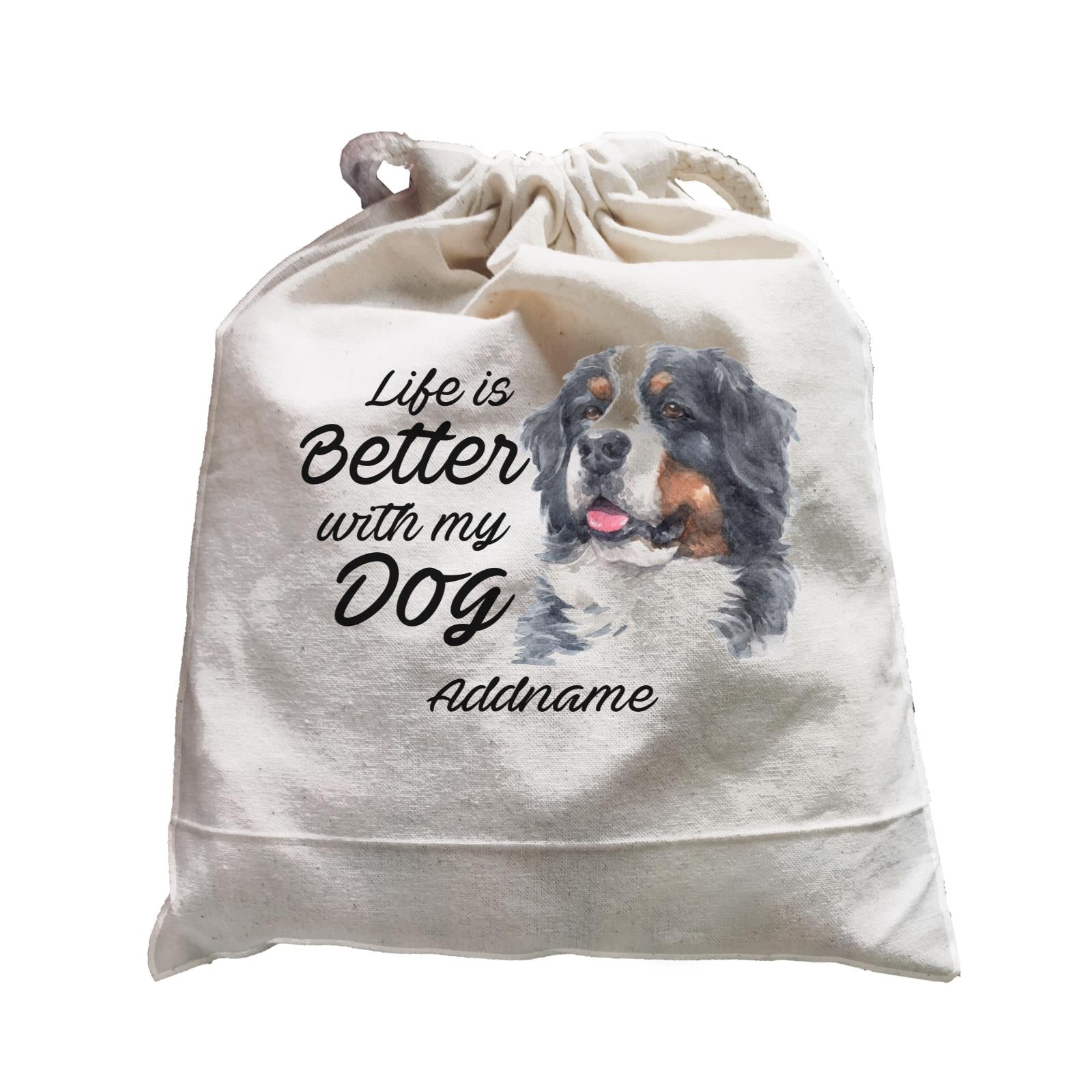 Watercolor Life is Better With My Dog Bernese Mountain Dog Addname Satchel