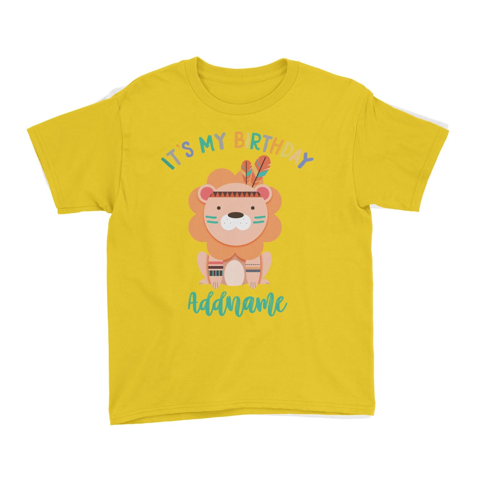 Animal Tribal Birthday Theme Lion Addname Kid's T-Shirt