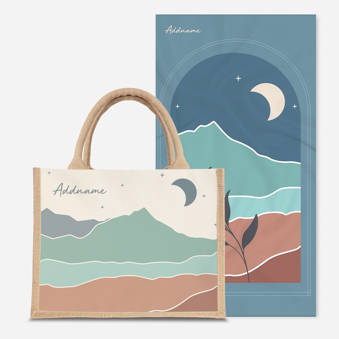 Kaira Series Prayer Mat with Half Lining Small Jute Bag-Azraq