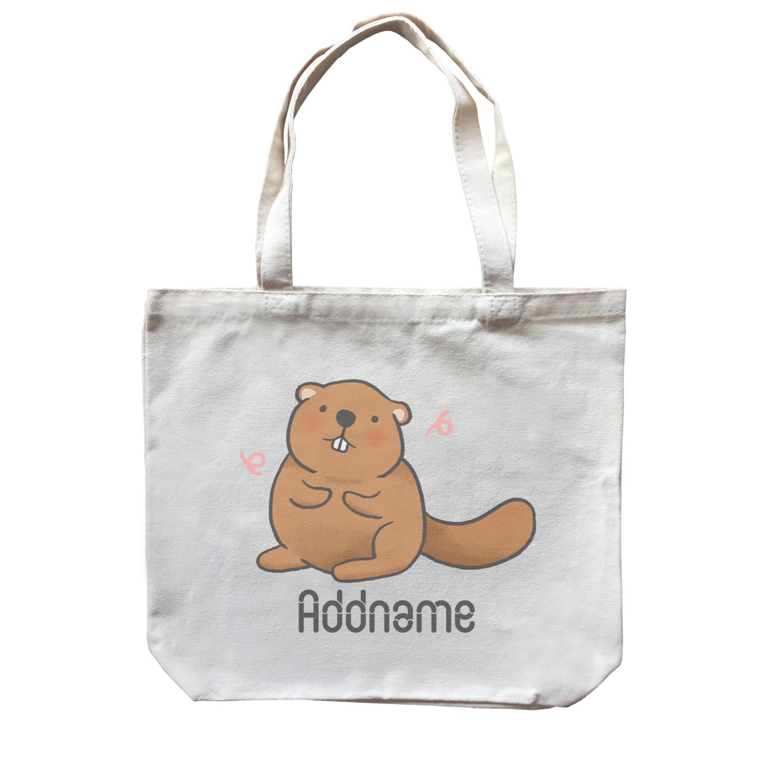 Cute Hand Drawn Style Beaver Addname Canvas Bag