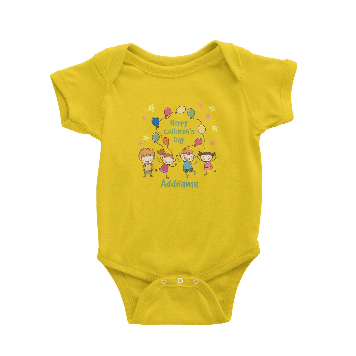 Children's Day Gift Series Four Cute Children With Balloons Addname Baby Romper