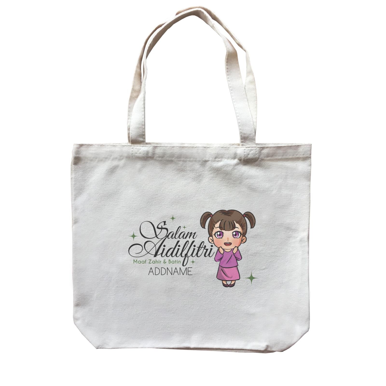 Raya Chibi Wishes Little Girl Addname Wishes Everyone Salam Aidilfitri Maaf Zahir & Batin Accessories Canvas Bag