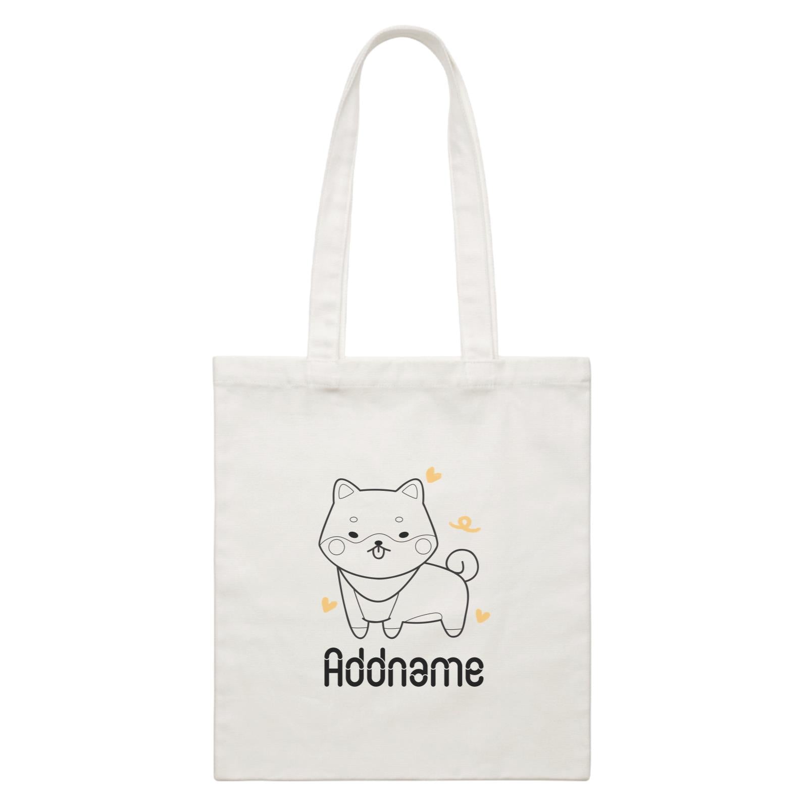 Coloring Outline Cute Hand Drawn Animals Dogs Shiba Addname White White Canvas Bag