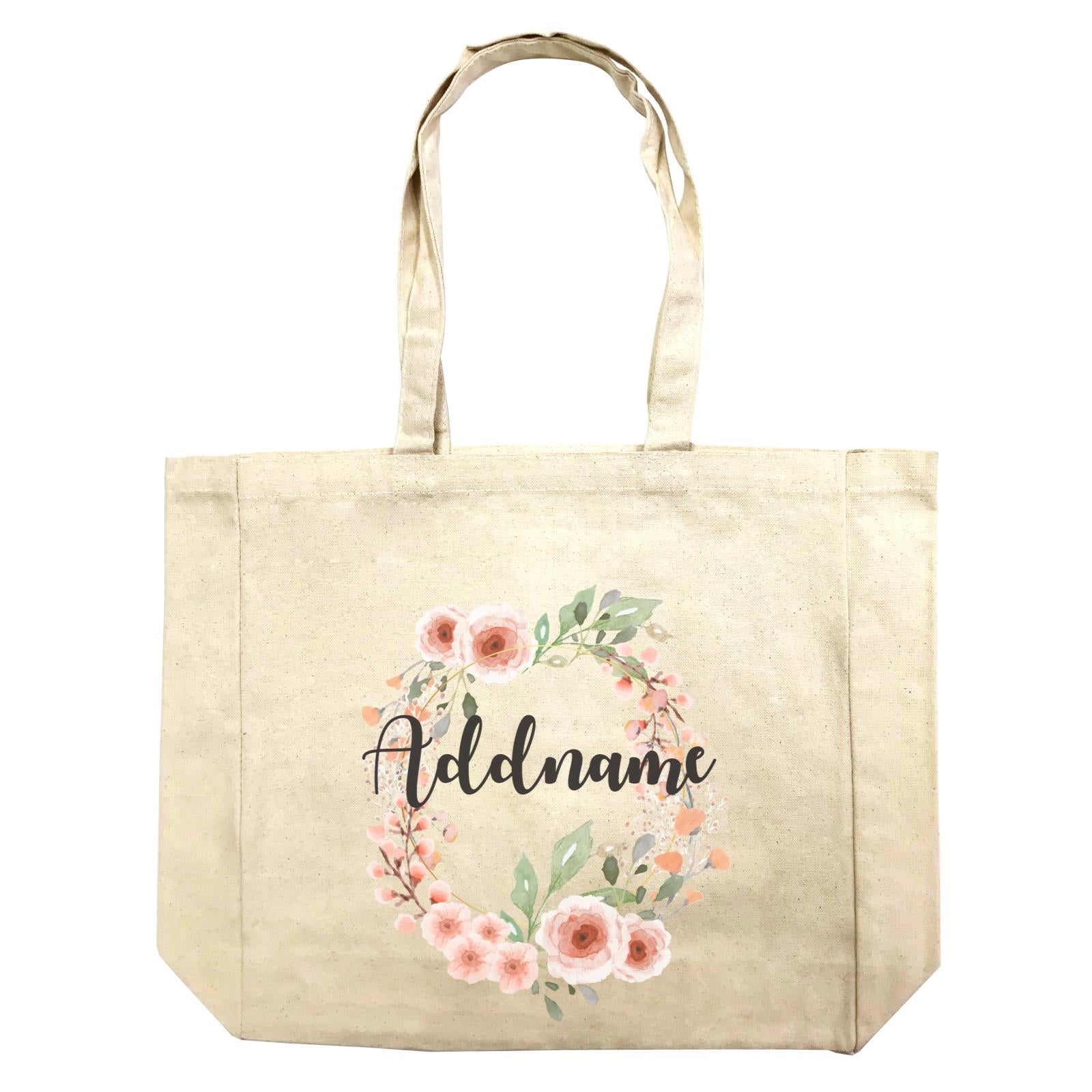 Floral Sweet 2 Watercolour Flower Wreath Addname Shopping Bag