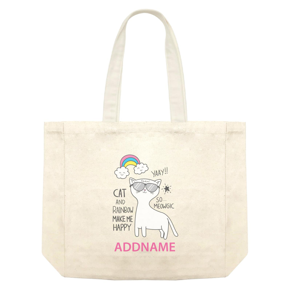 Cool Cute Animals Cats Yaay Cat And Rainbow Make Me Happy Addname Shopping Bag