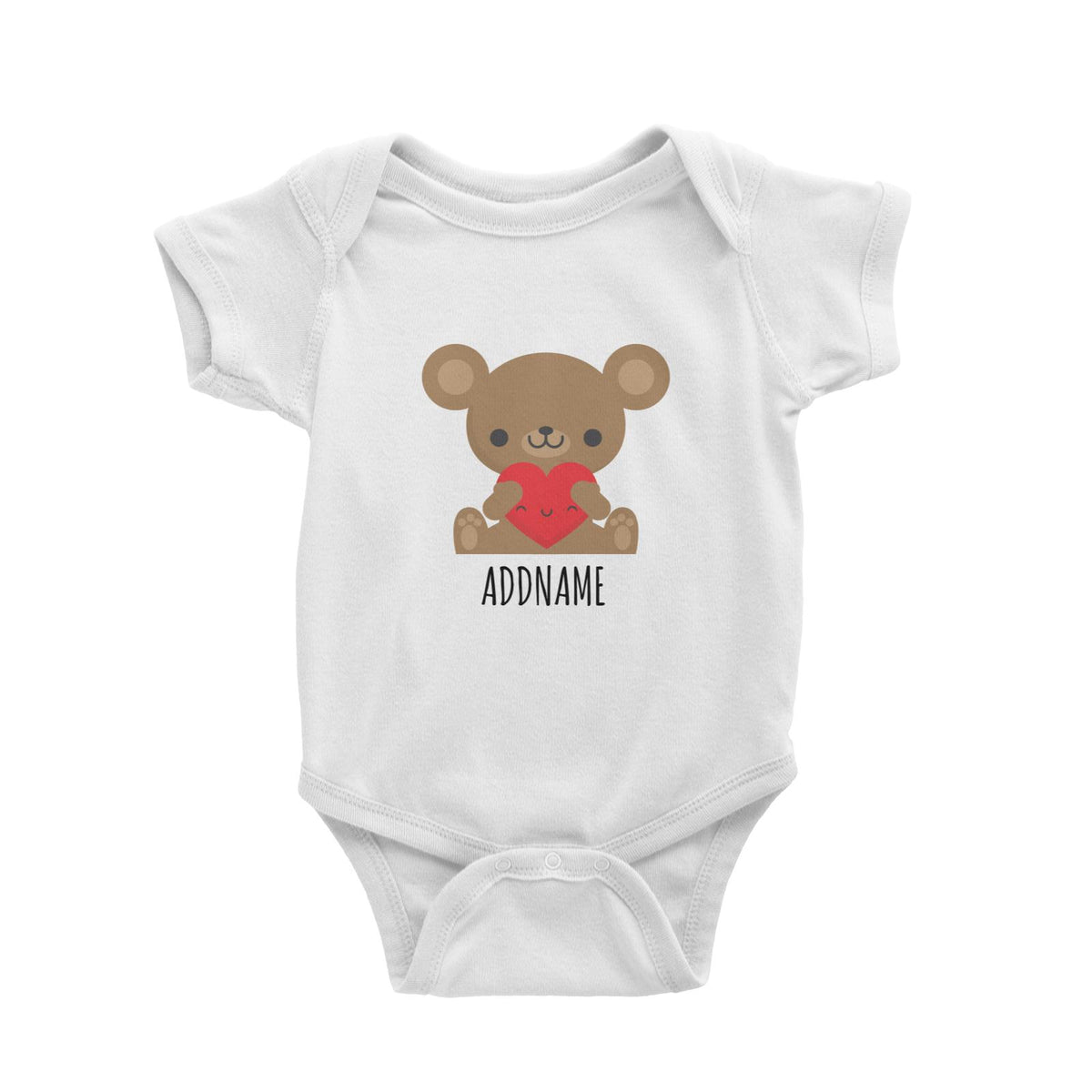 Smiling Heart Bear White White Baby Romper
