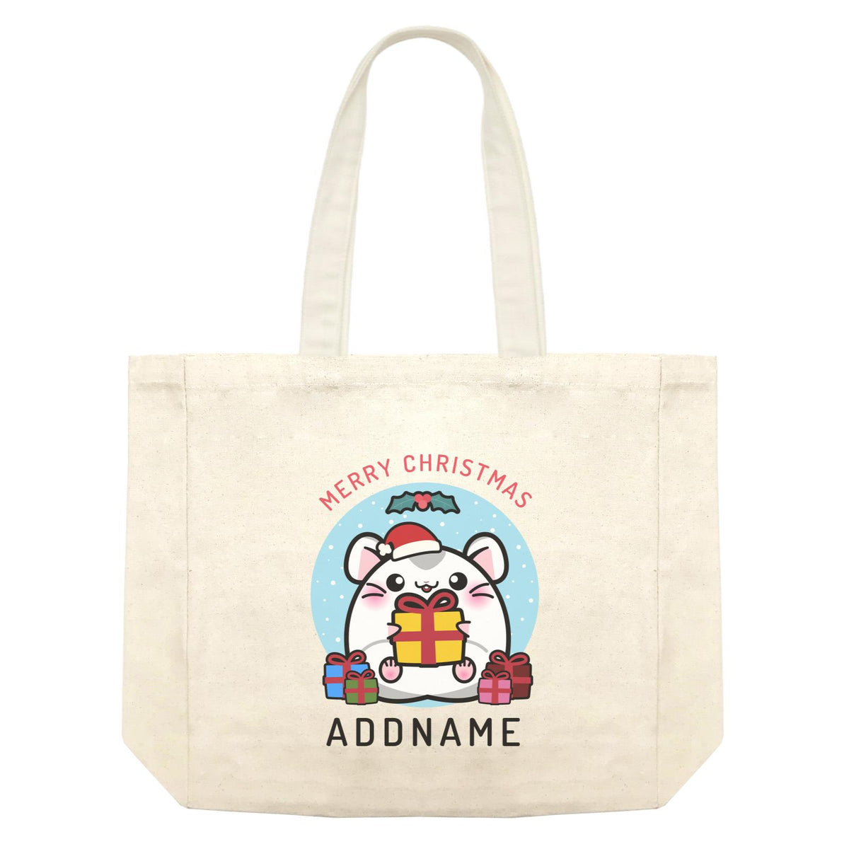 Merry Christmas Cute Santa Boy Hamster with Gifts Shopping Bag