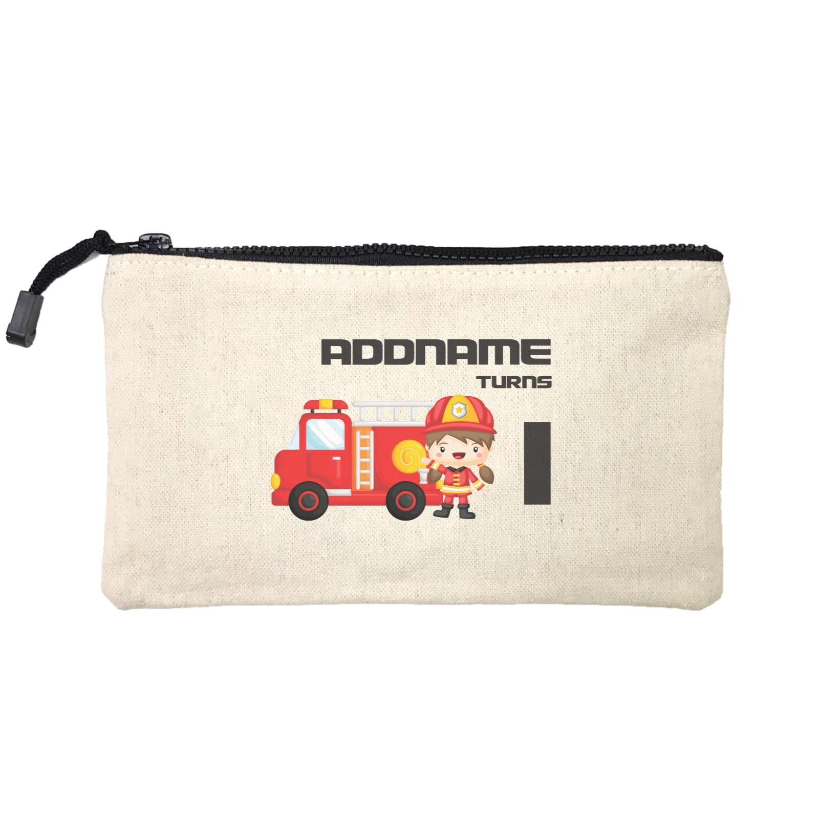 Birthday Firefighter Girl With Firetruck Addname Turns 1 Mini Accessories Stationery Pouch