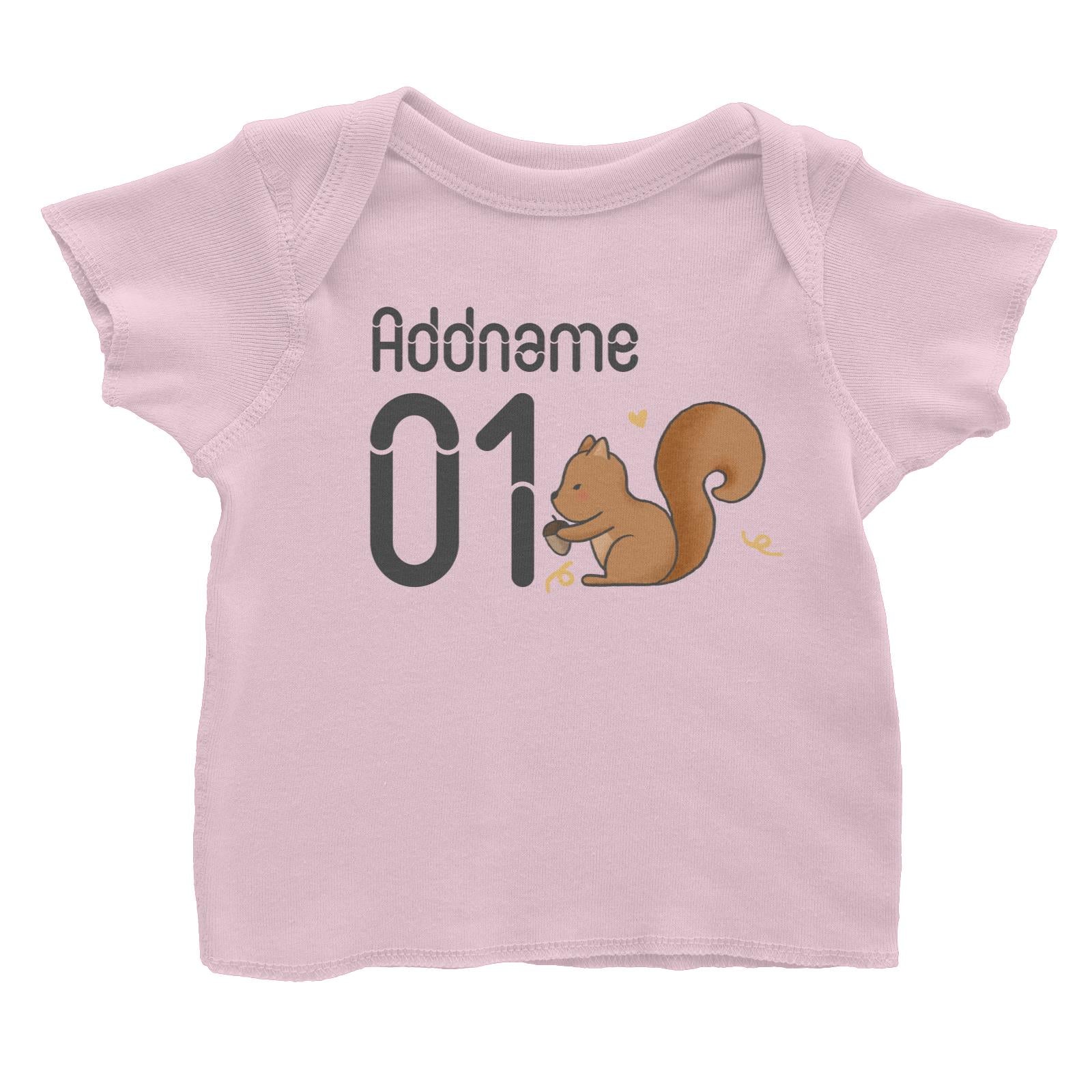 Name and Number Cute Hand Drawn Style Squirrel Baby T-Shirt