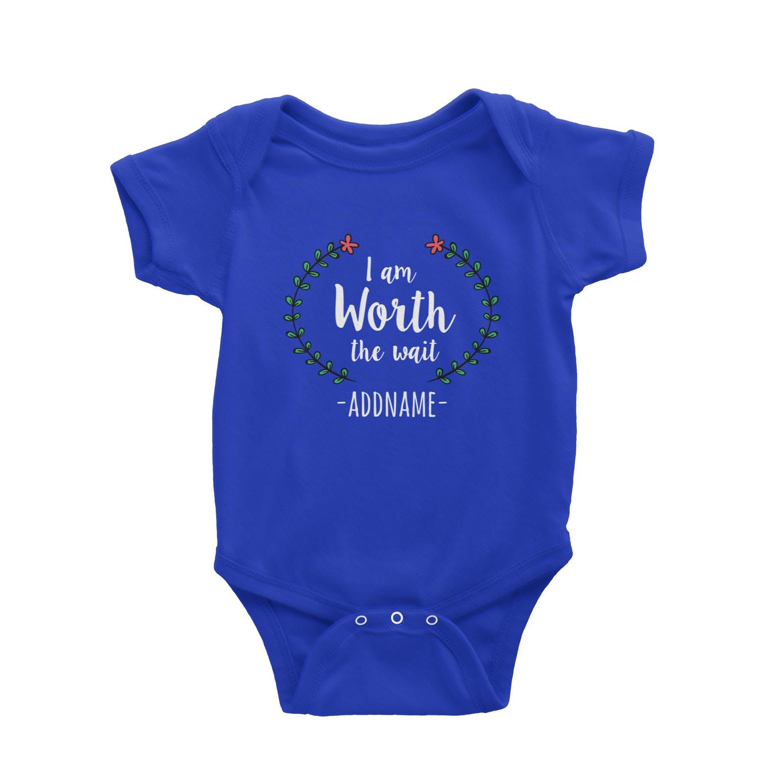 I am Worth The Wait Addname in Doodle Wreath Baby Romper Personalizable Designs Basic Newborn