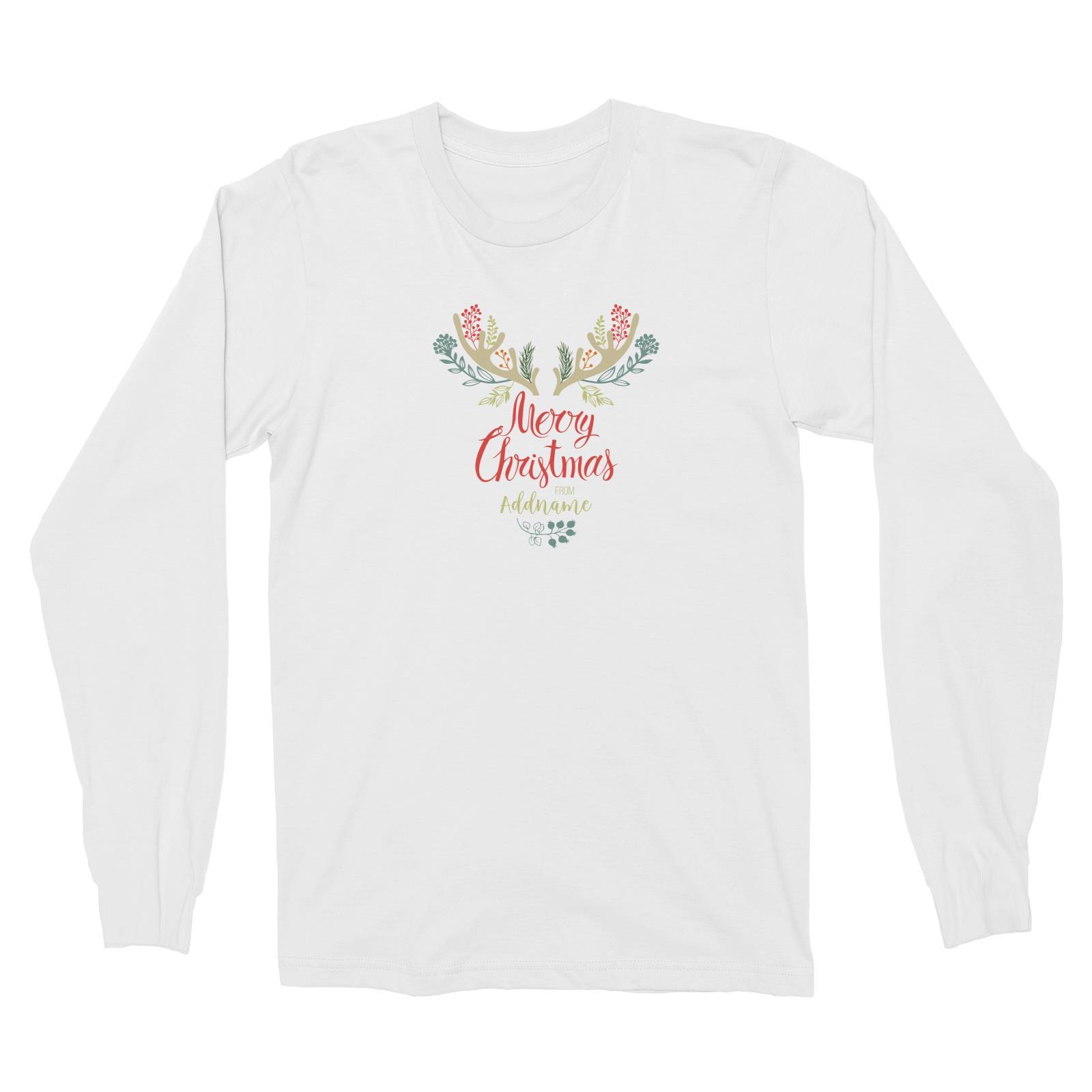 Christmas Reindeer Icon With Merry Christmas Addname Long Sleeve Unisex T-Shirt