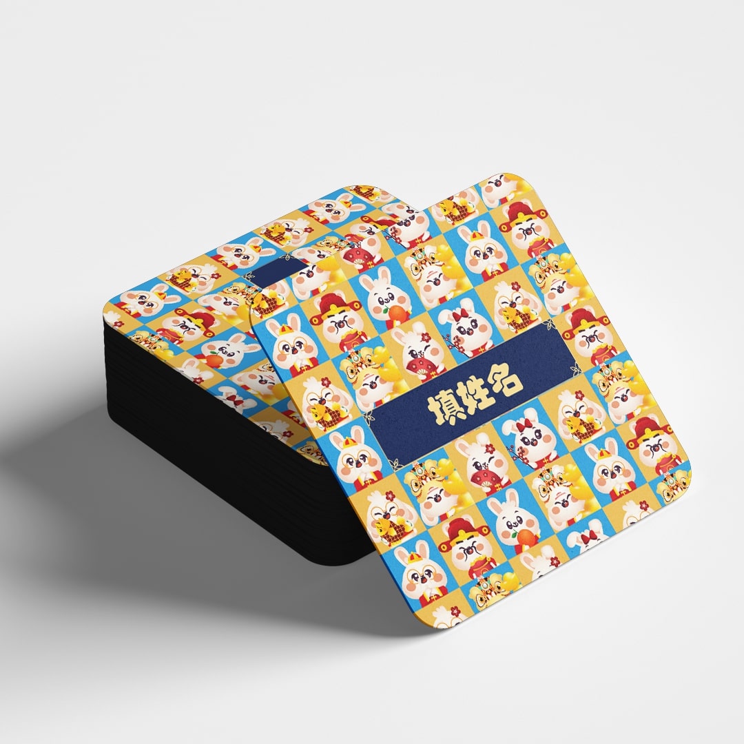 Cny Rabbit Family - Rabbit Family Blue Coaster With Chinese Personalization